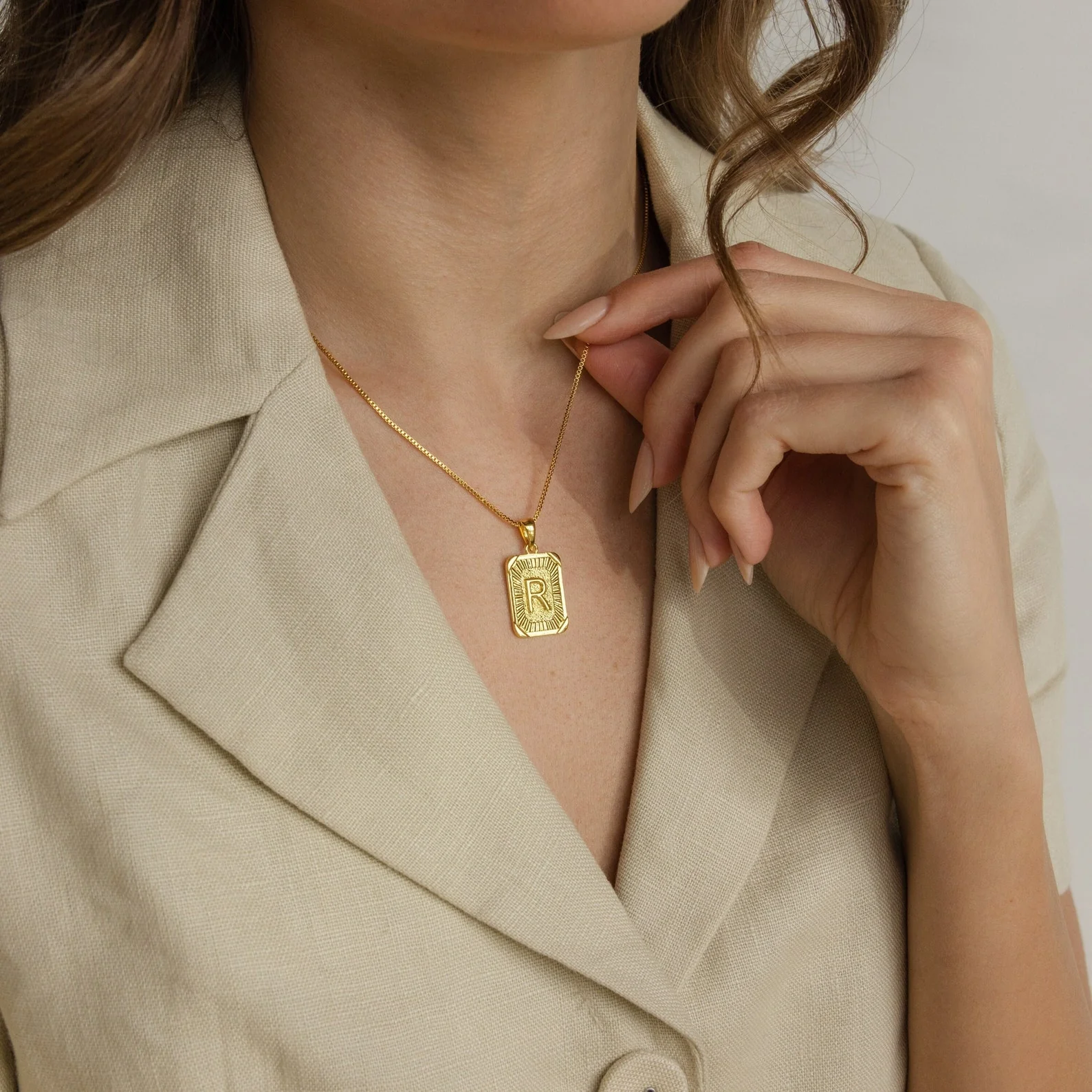 Initial Rectangle Pendant Necklace - Image 4