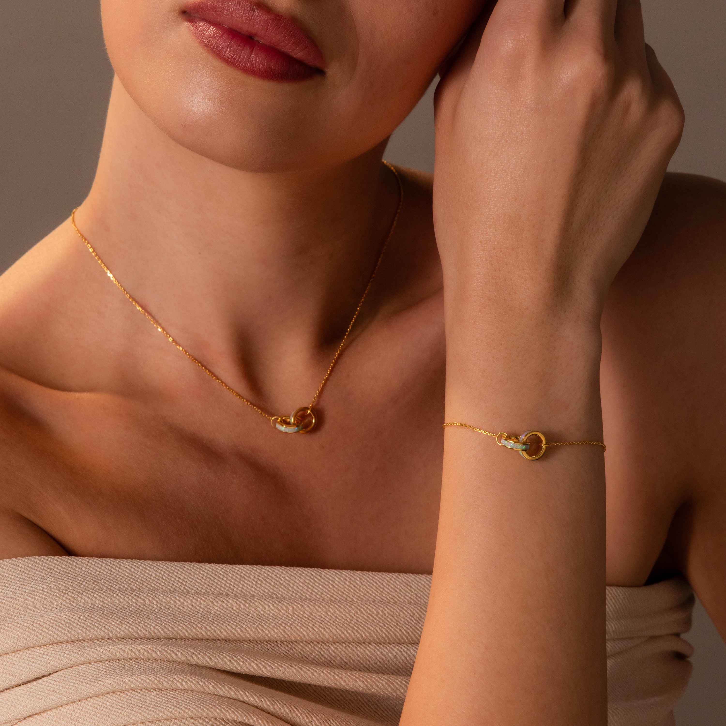 Interlocking Opal Inlay Necklace and Bracelet Set - Image 3