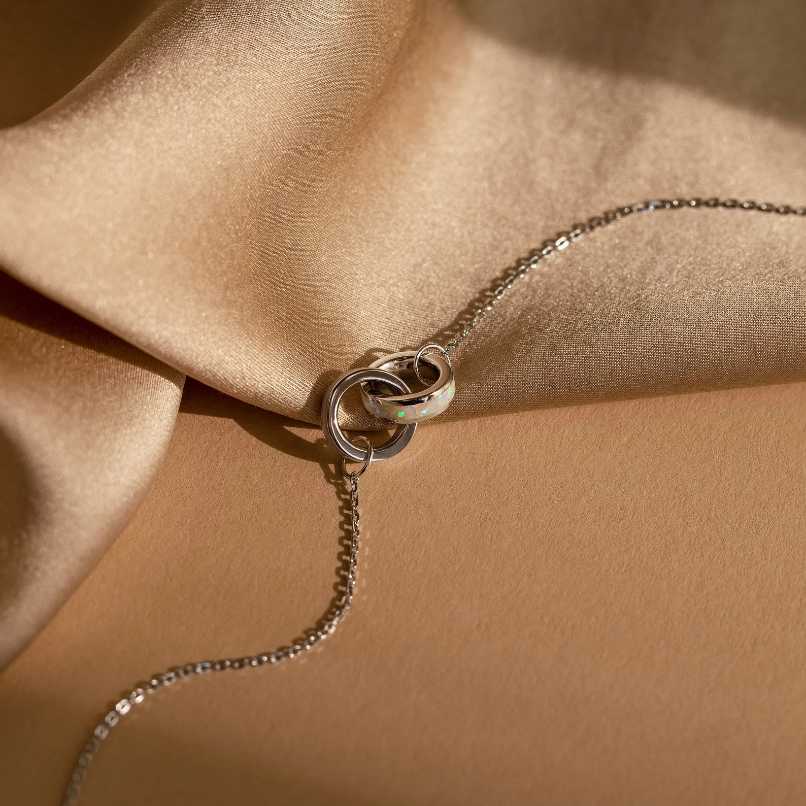 Interlocking Opal Inlay Necklace and Bracelet Set in Silver - Image 3