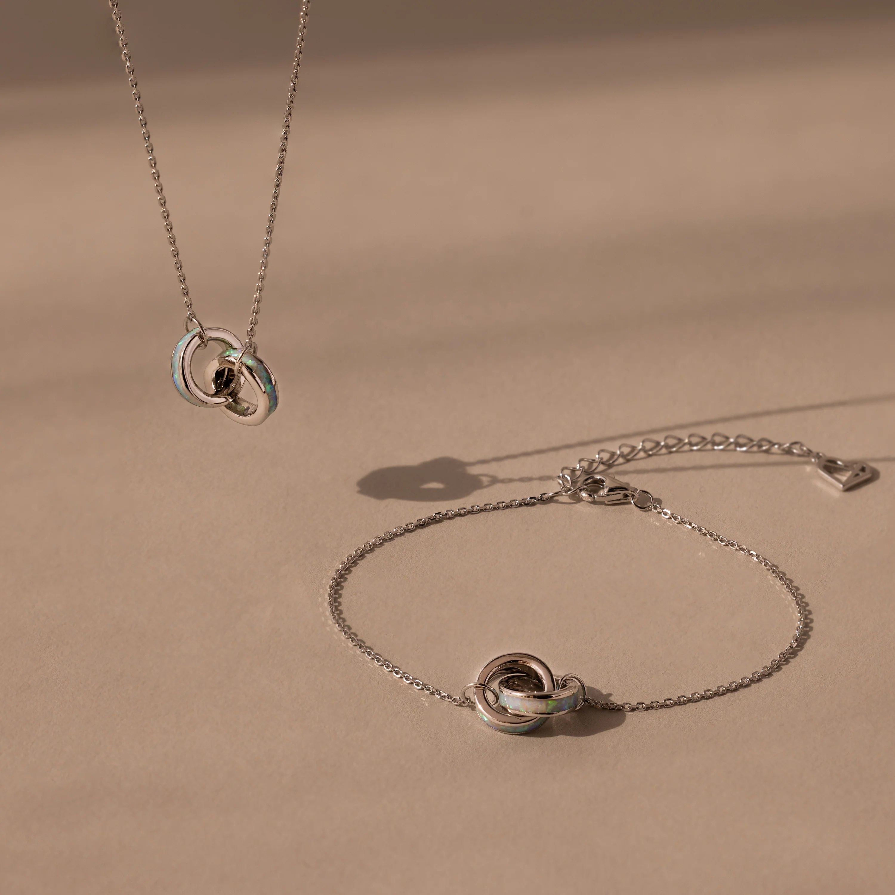 Interlocking Opal Inlay Necklace and Bracelet Set in Silver - Image 5