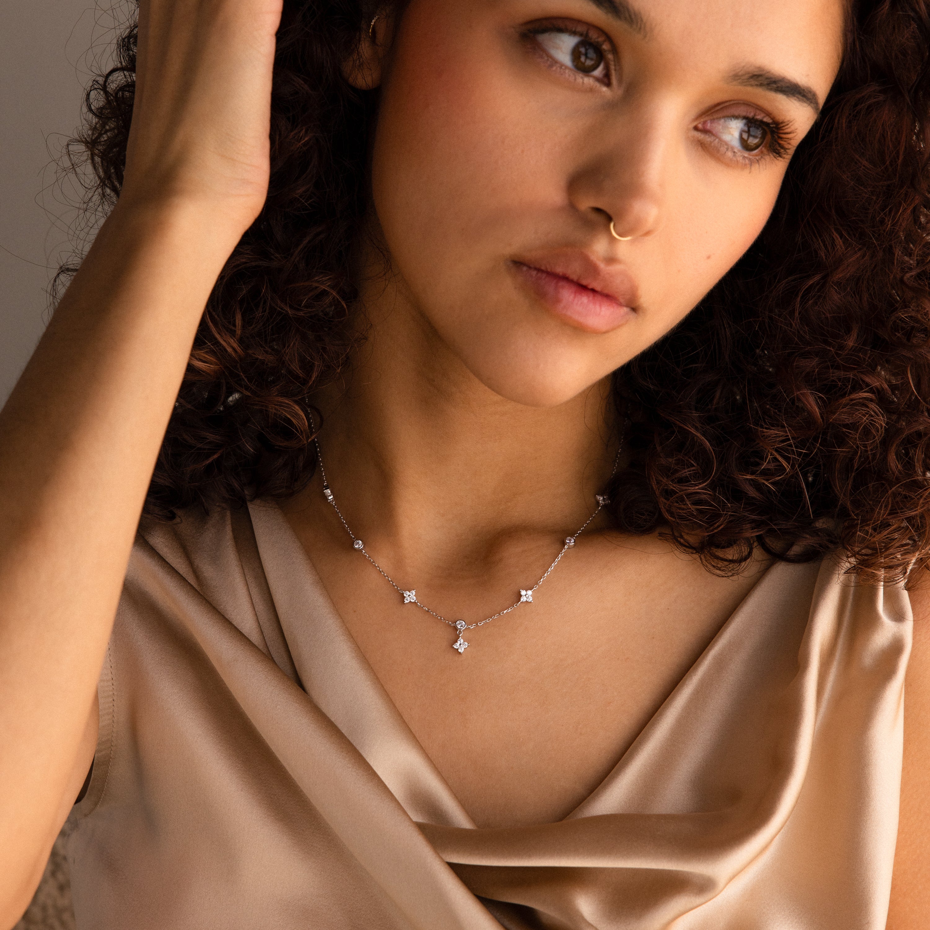 Ivy Diamond Station Necklace in Silver - Image 3