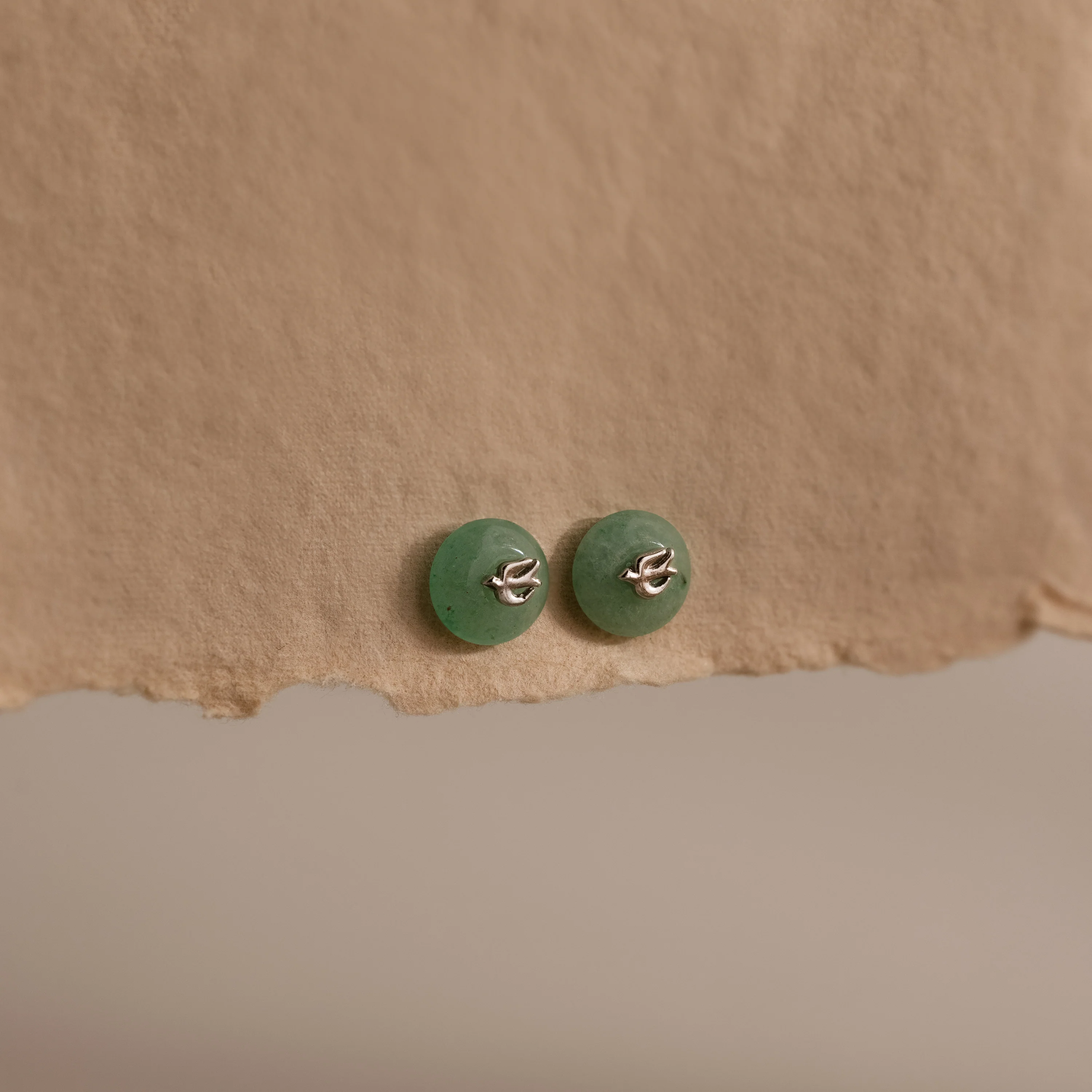 Jade Bird Studs in Silver - Image 3