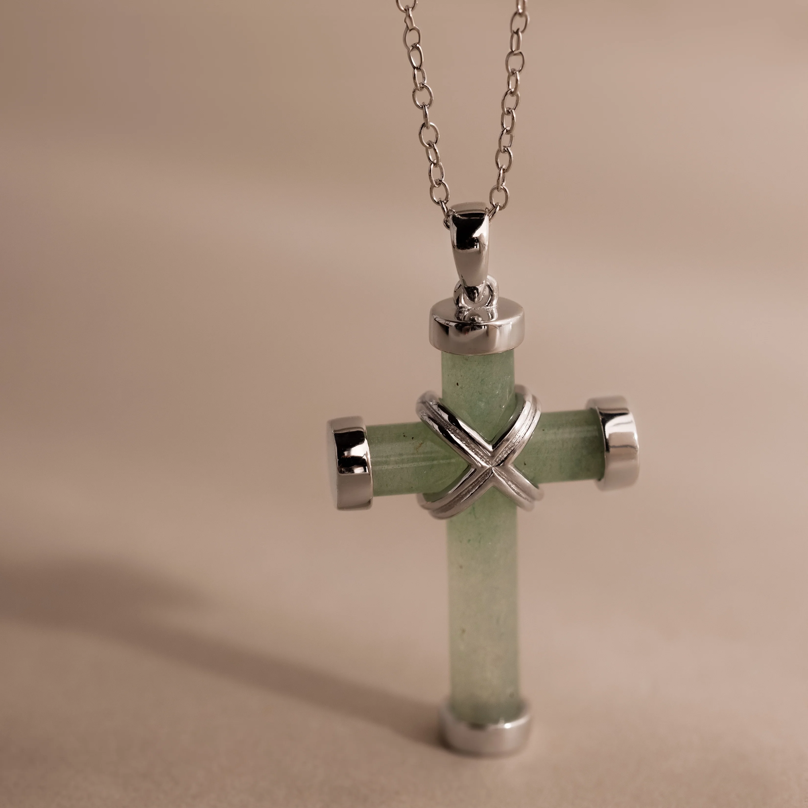 Jade Cross Necklace in Silver - Image 3