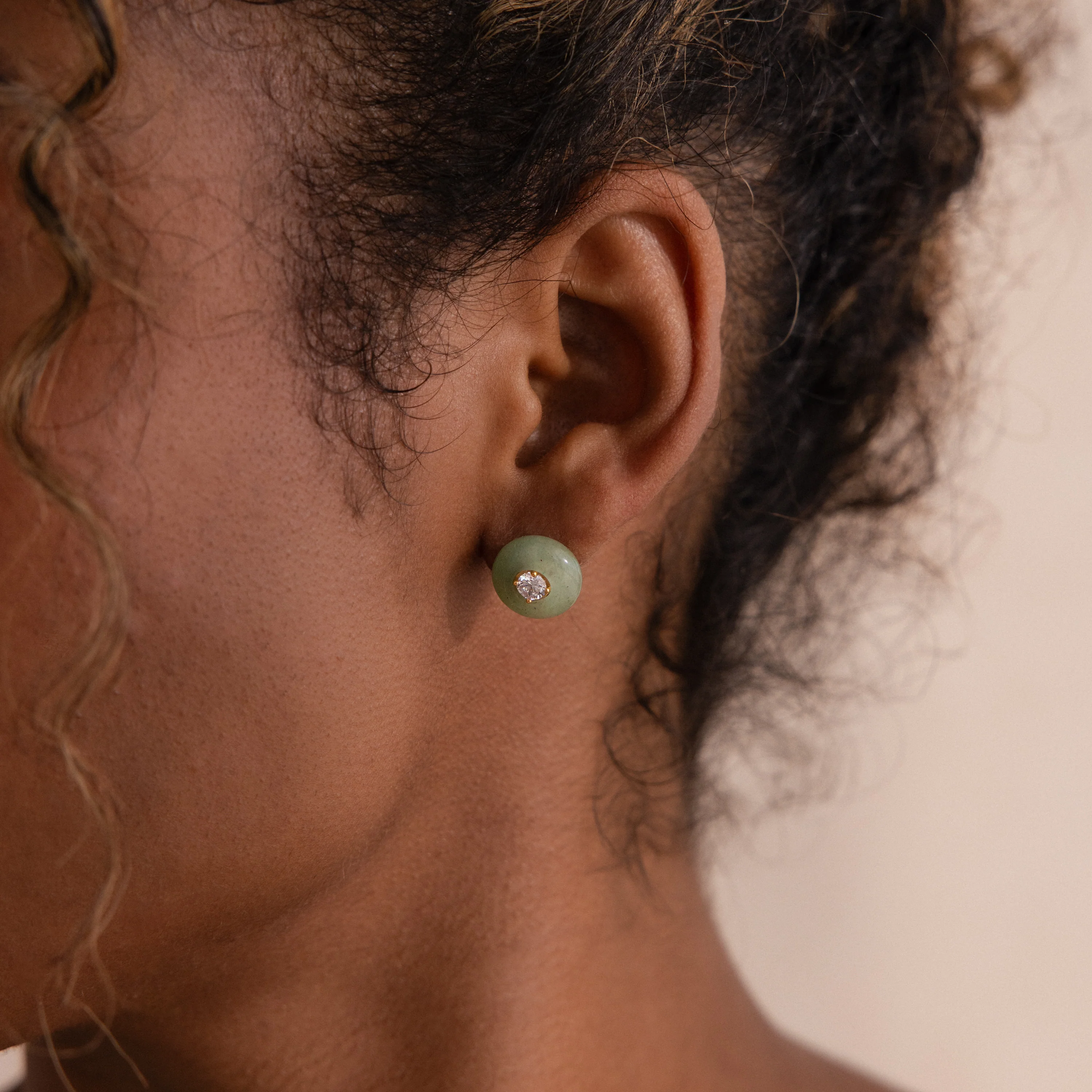 Jade Diamond Studs in 18K Gold - Image 2