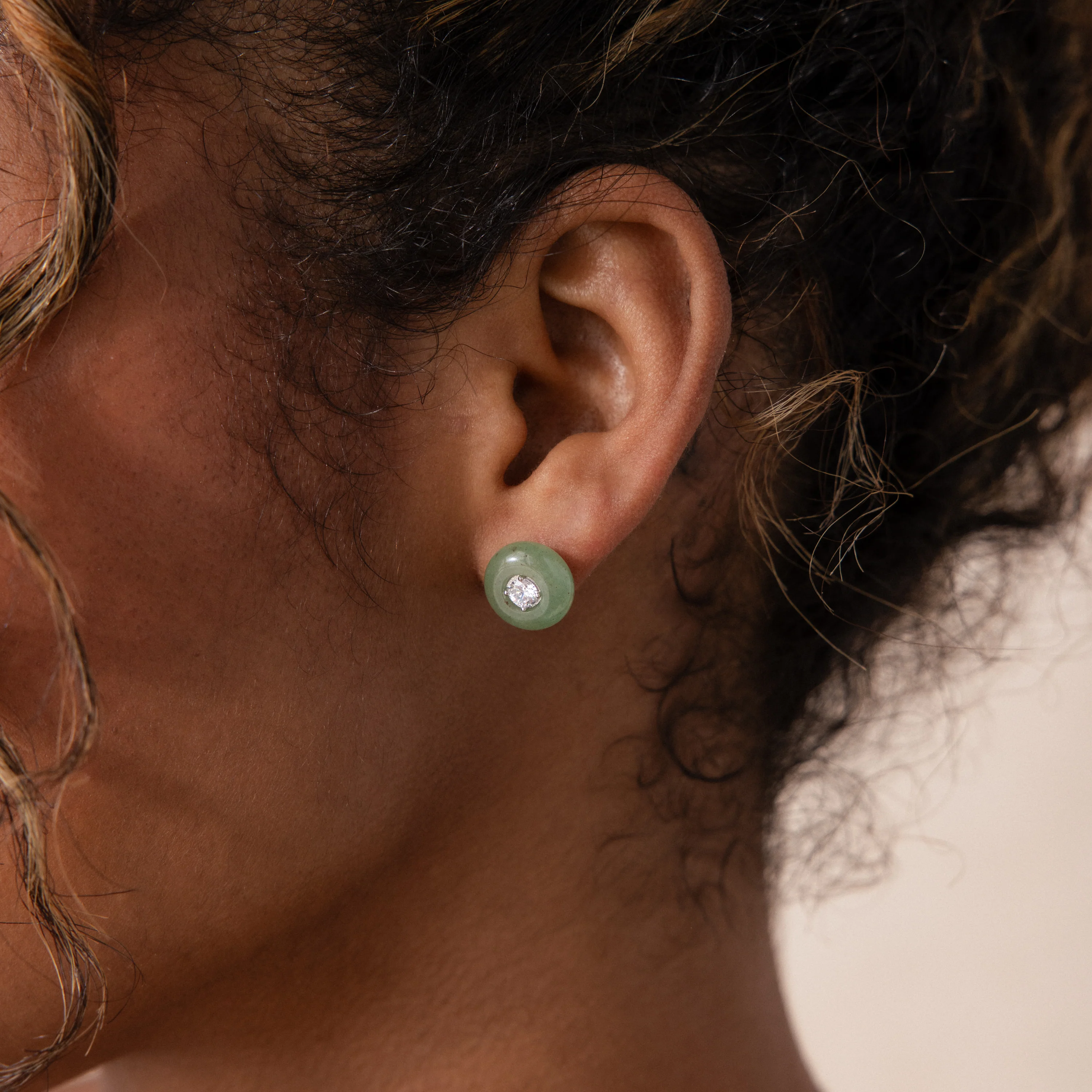 Jade Diamond Studs in Silver - Image 2