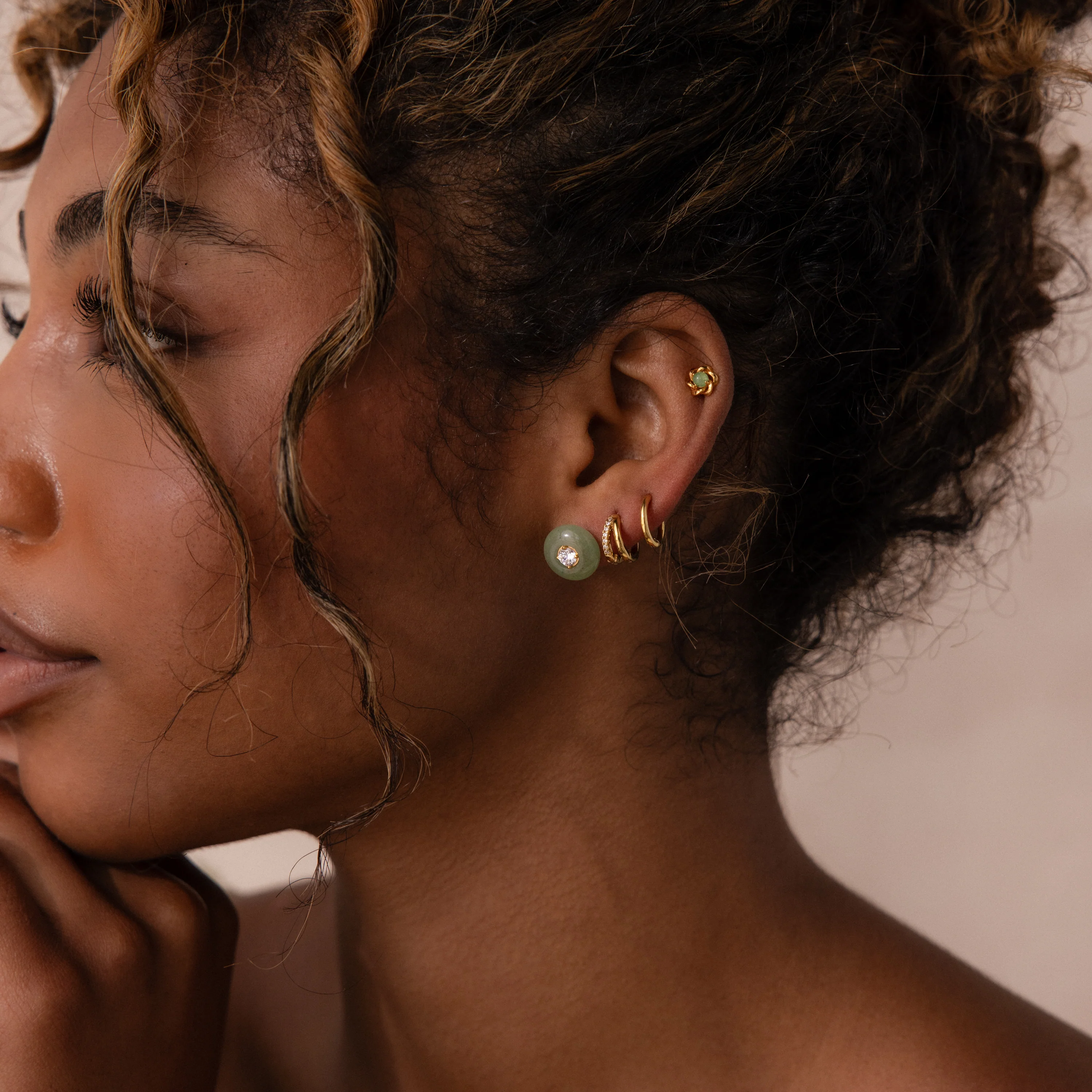 Jade Diamond Studs in 18K Gold - Image 4