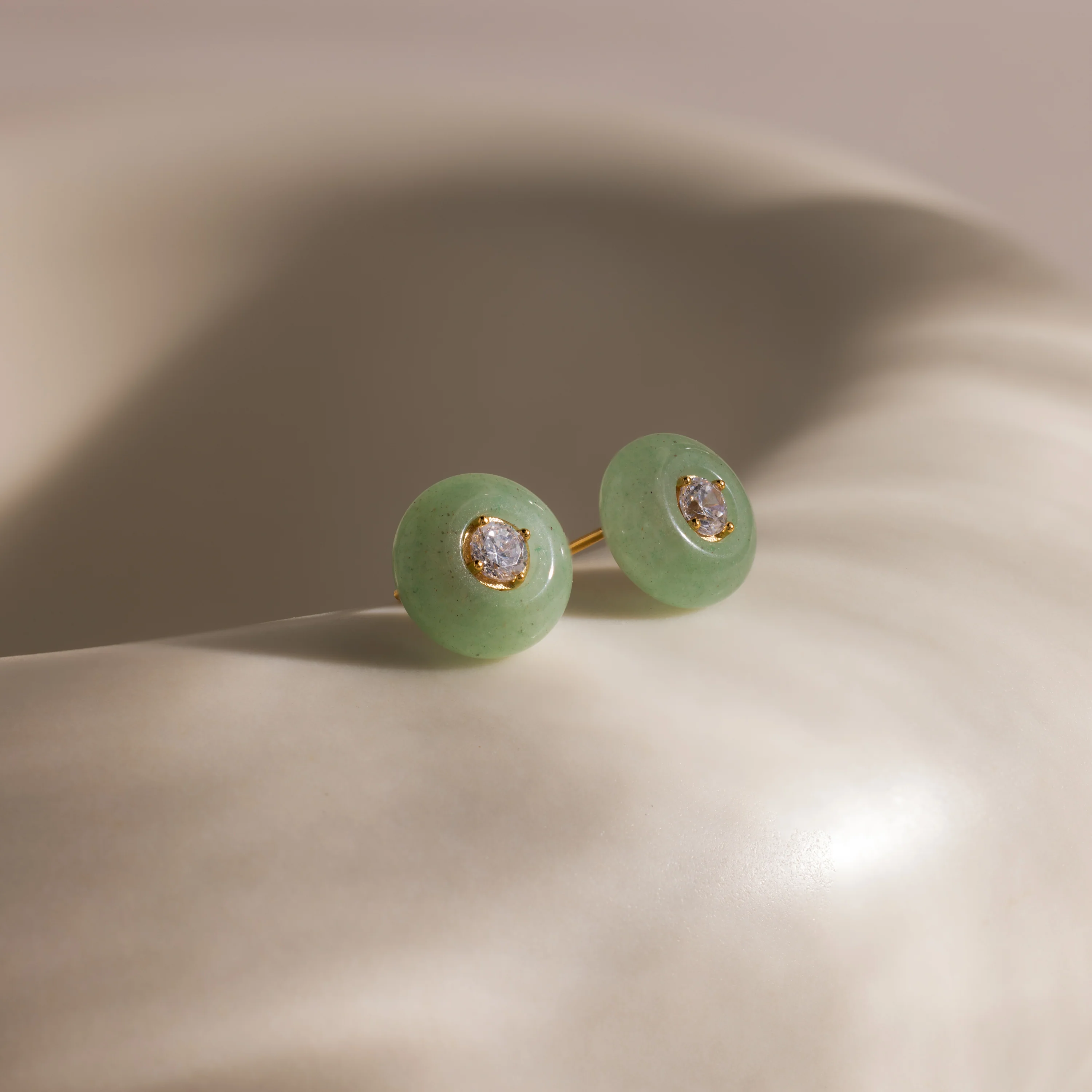 Jade Diamond Studs in 18K Gold - Image 3