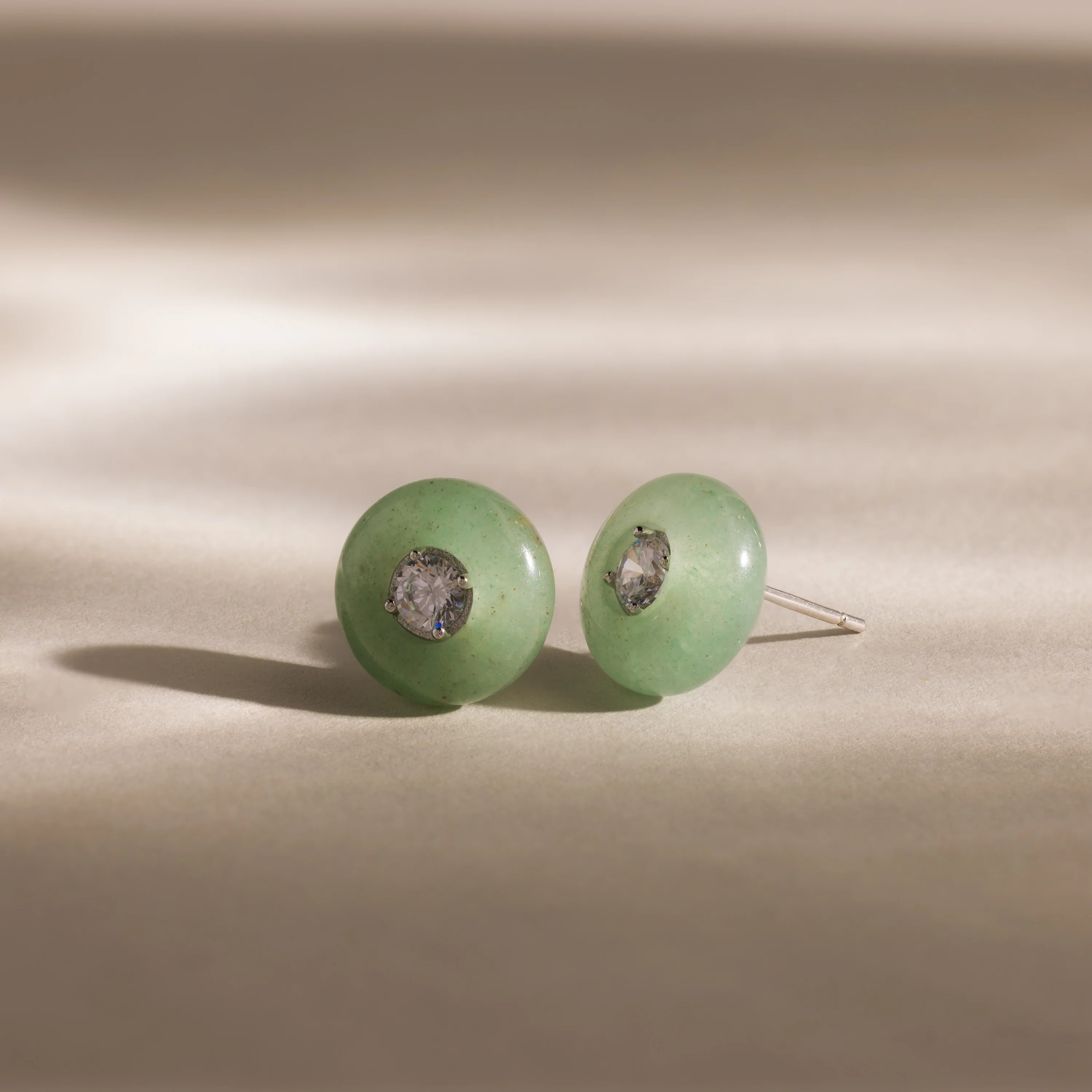 Jade Diamond Studs in Silver - Image 3