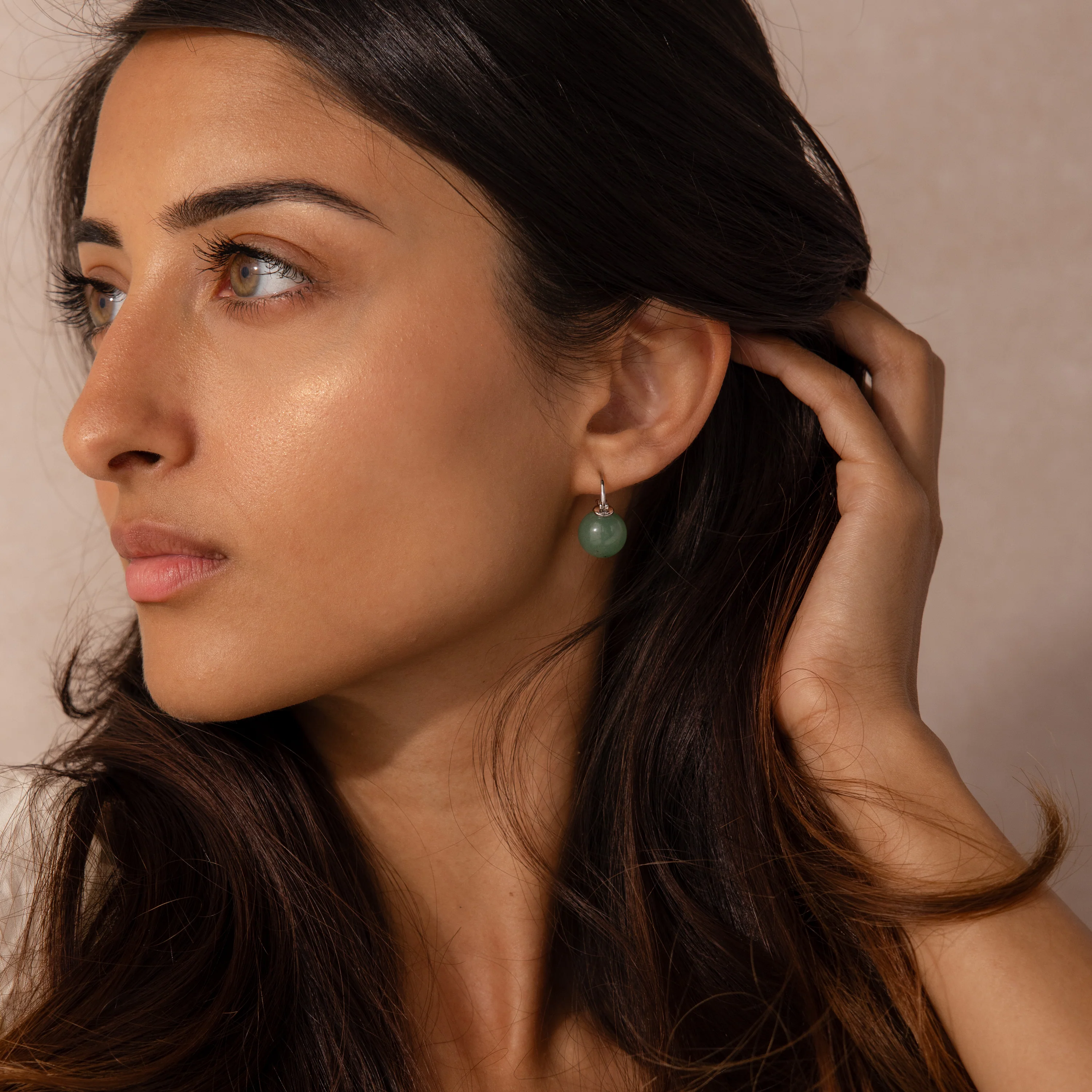 Jade Dome Drop Earrings in Silver - Image 4