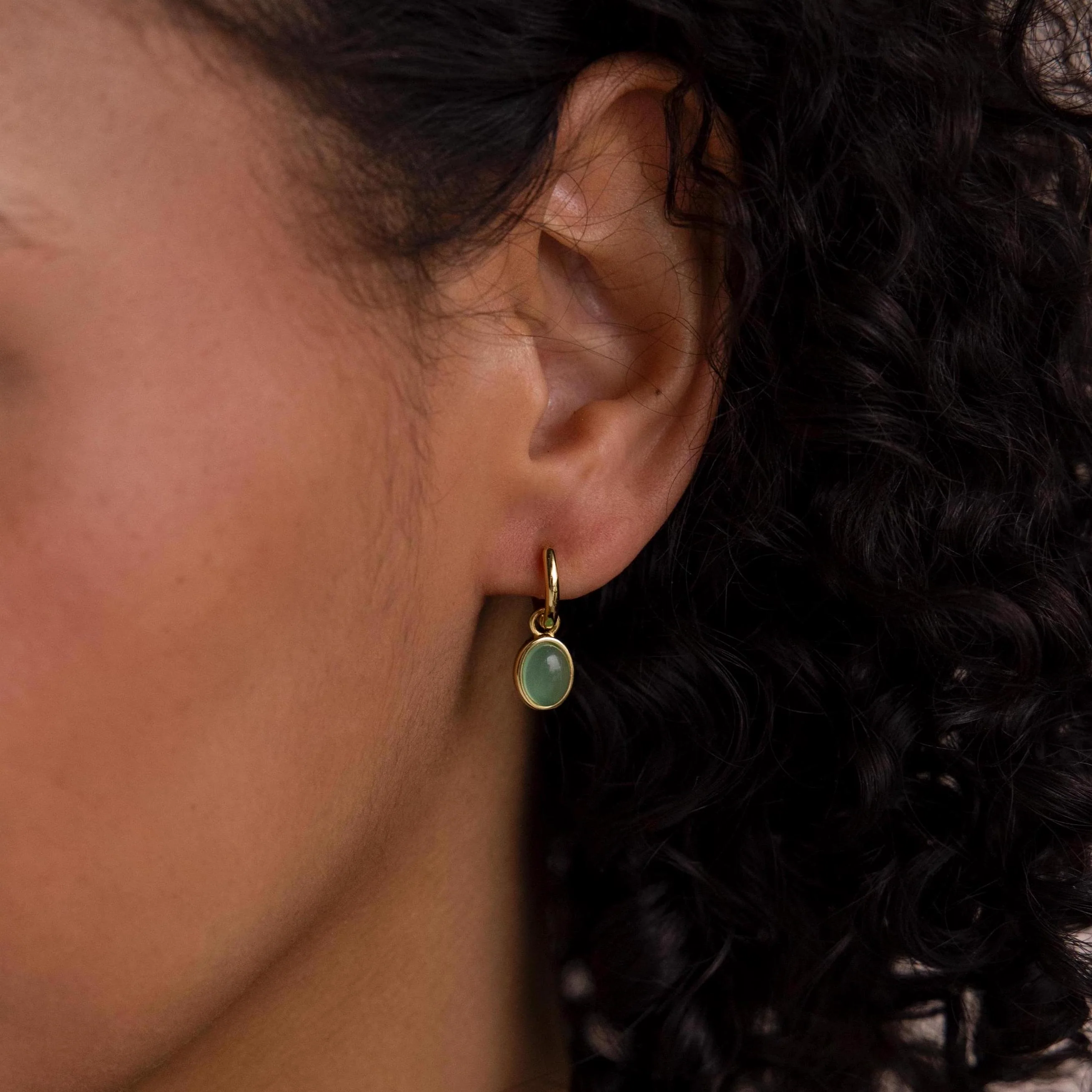 Jade Drop Hoops in 18K Gold - Image 2