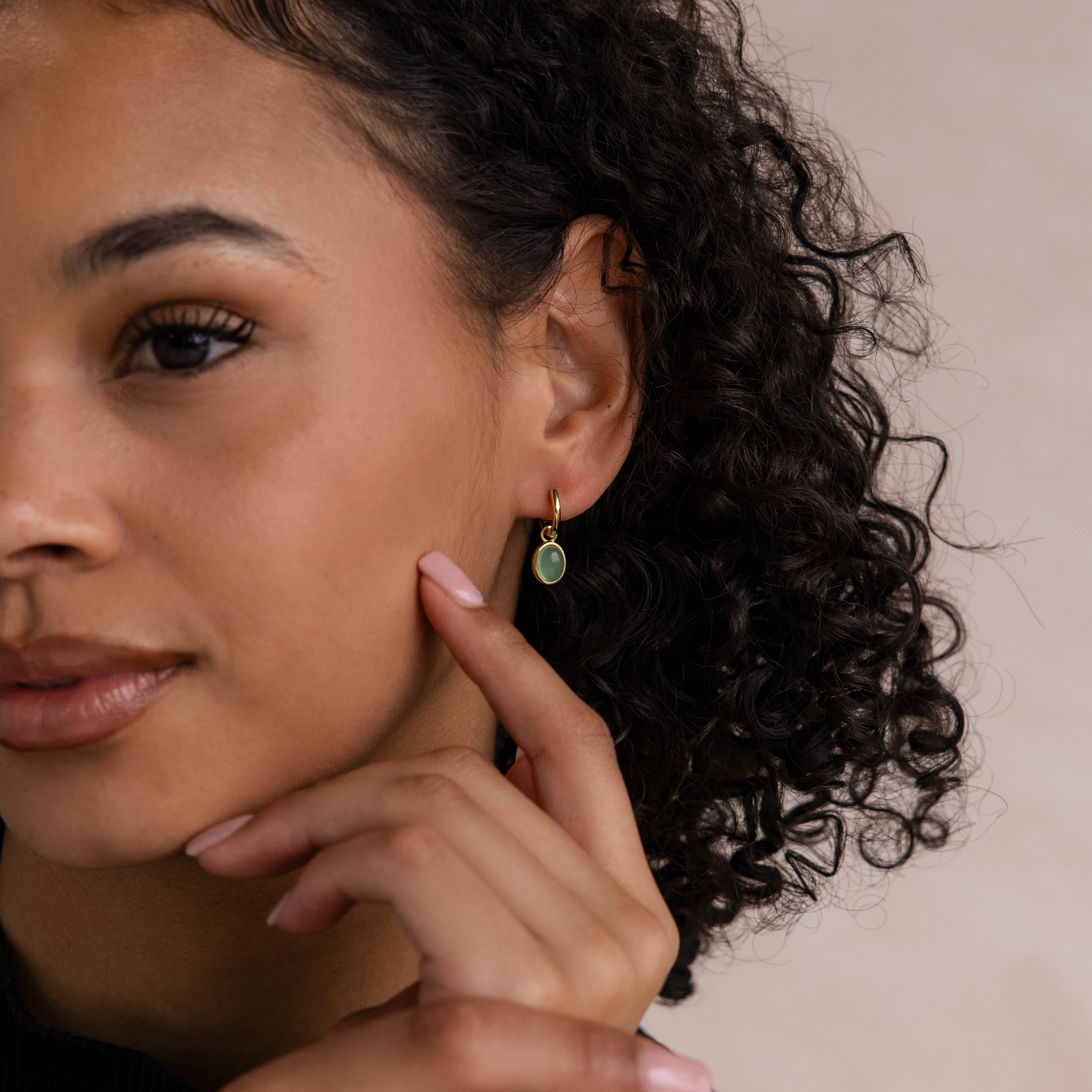 Jade Drop Hoops in 18K Gold - Image 4