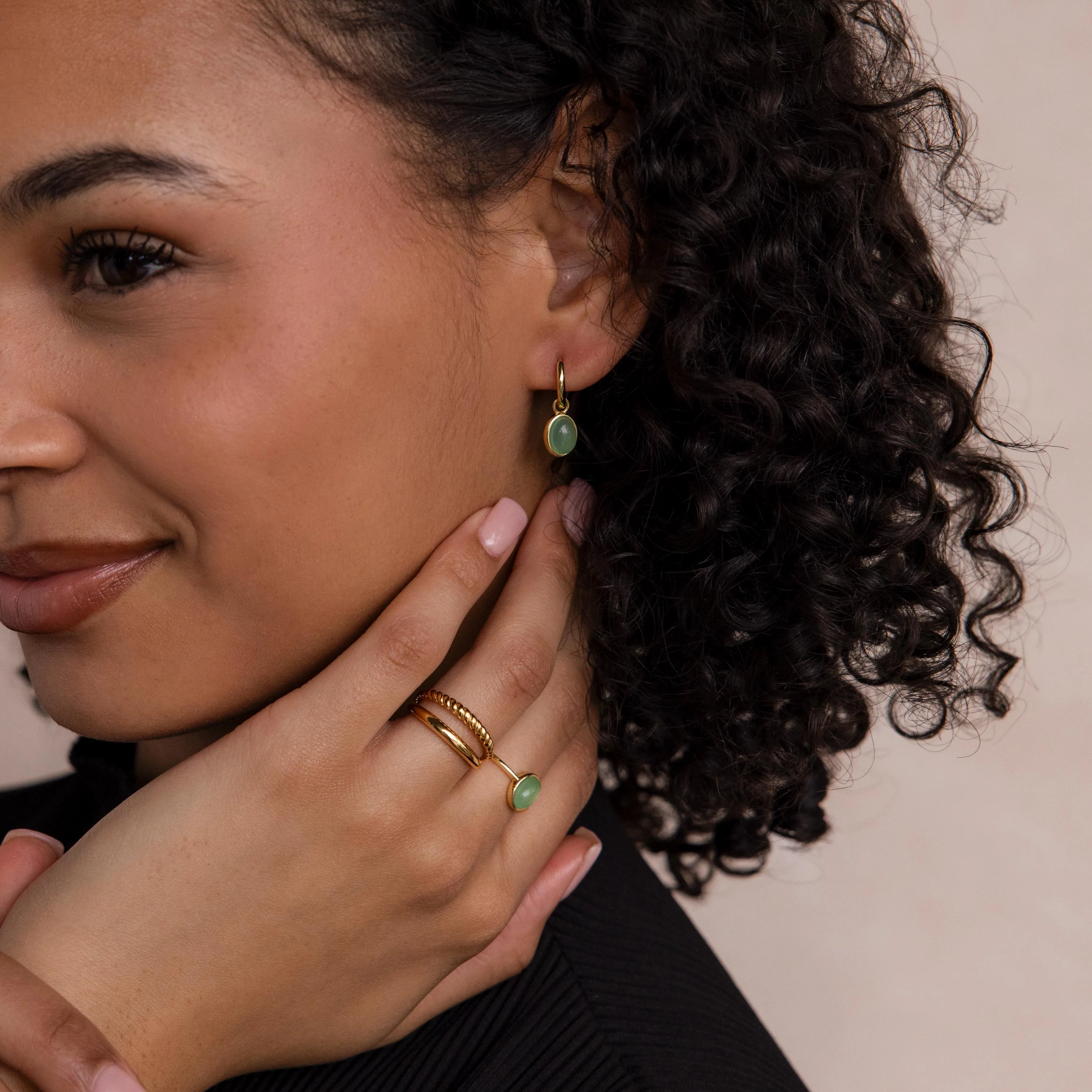 Jade Drop Hoops in 18K Gold - Image 6