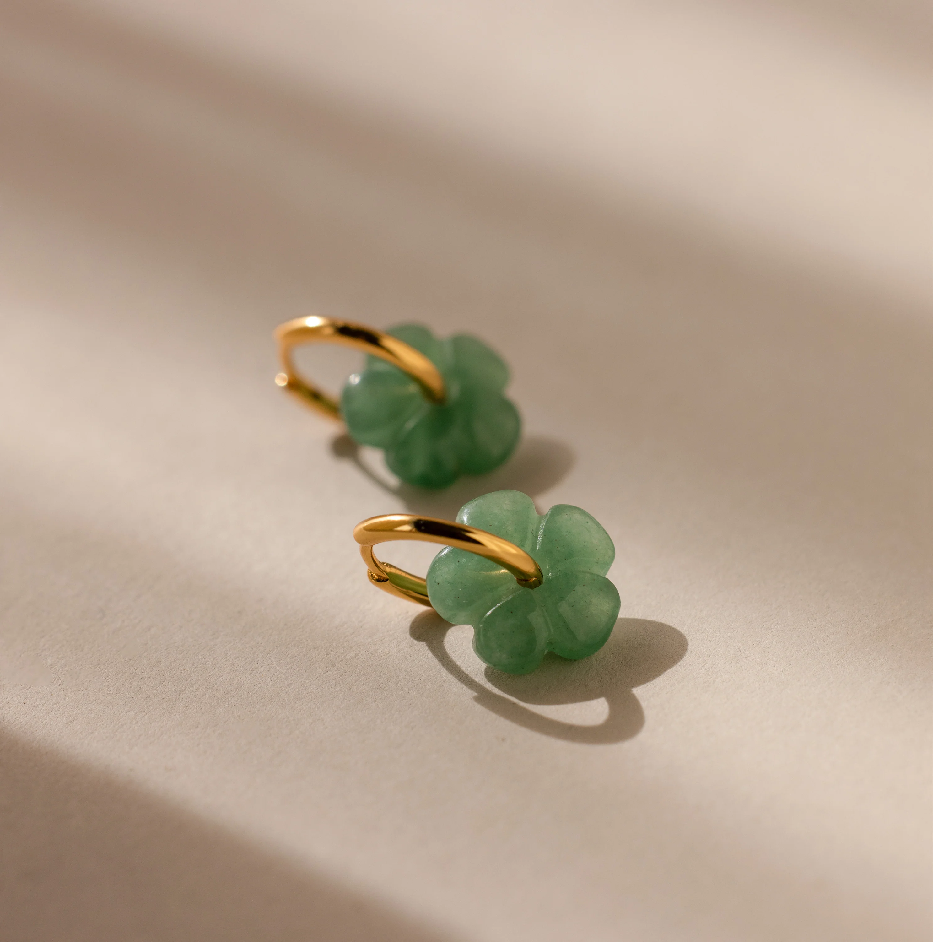 Jade Flower Hoops in 18K Gold - Image 3