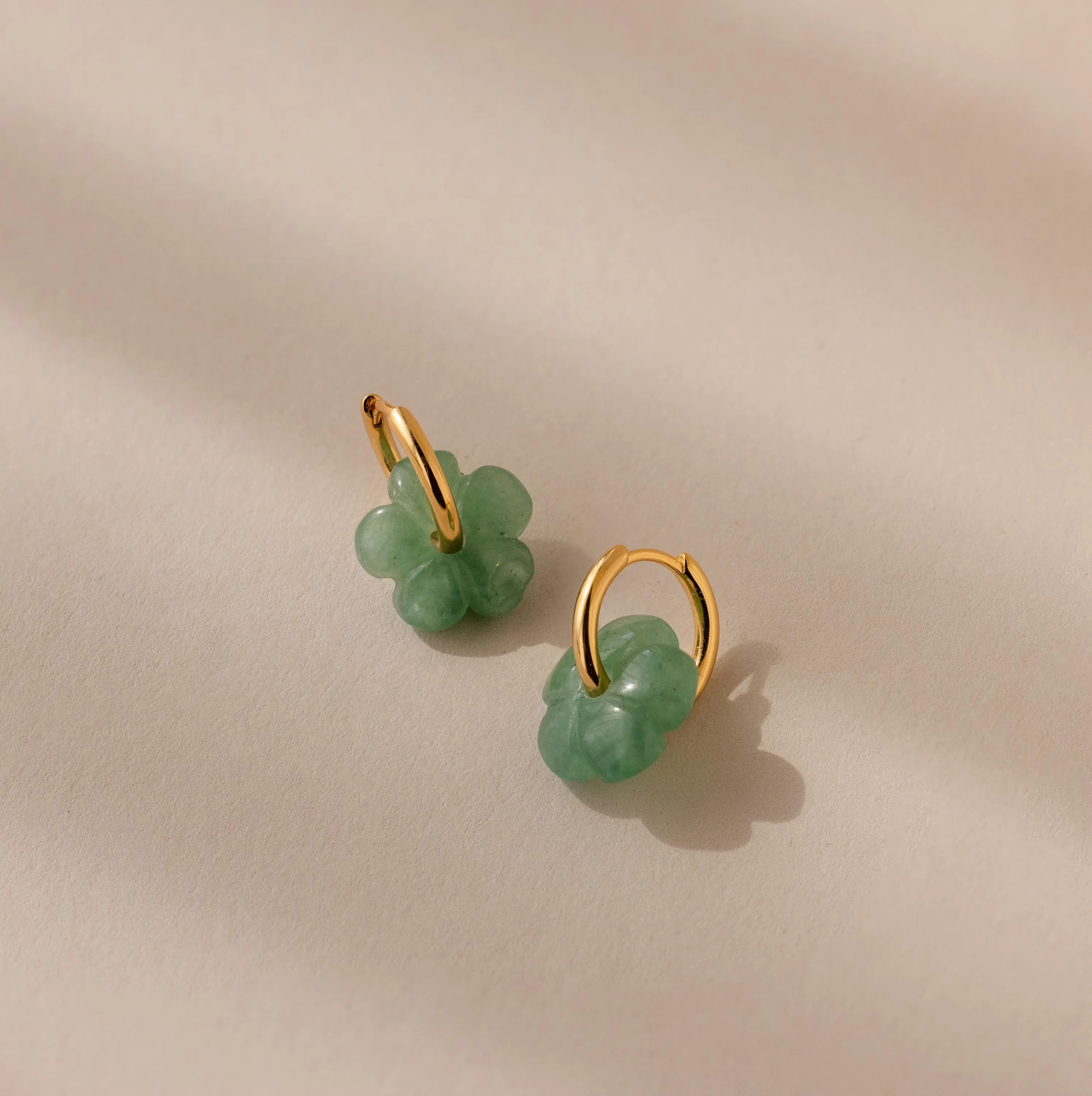 Jade Flower Hoops in 18K Gold - Image 5