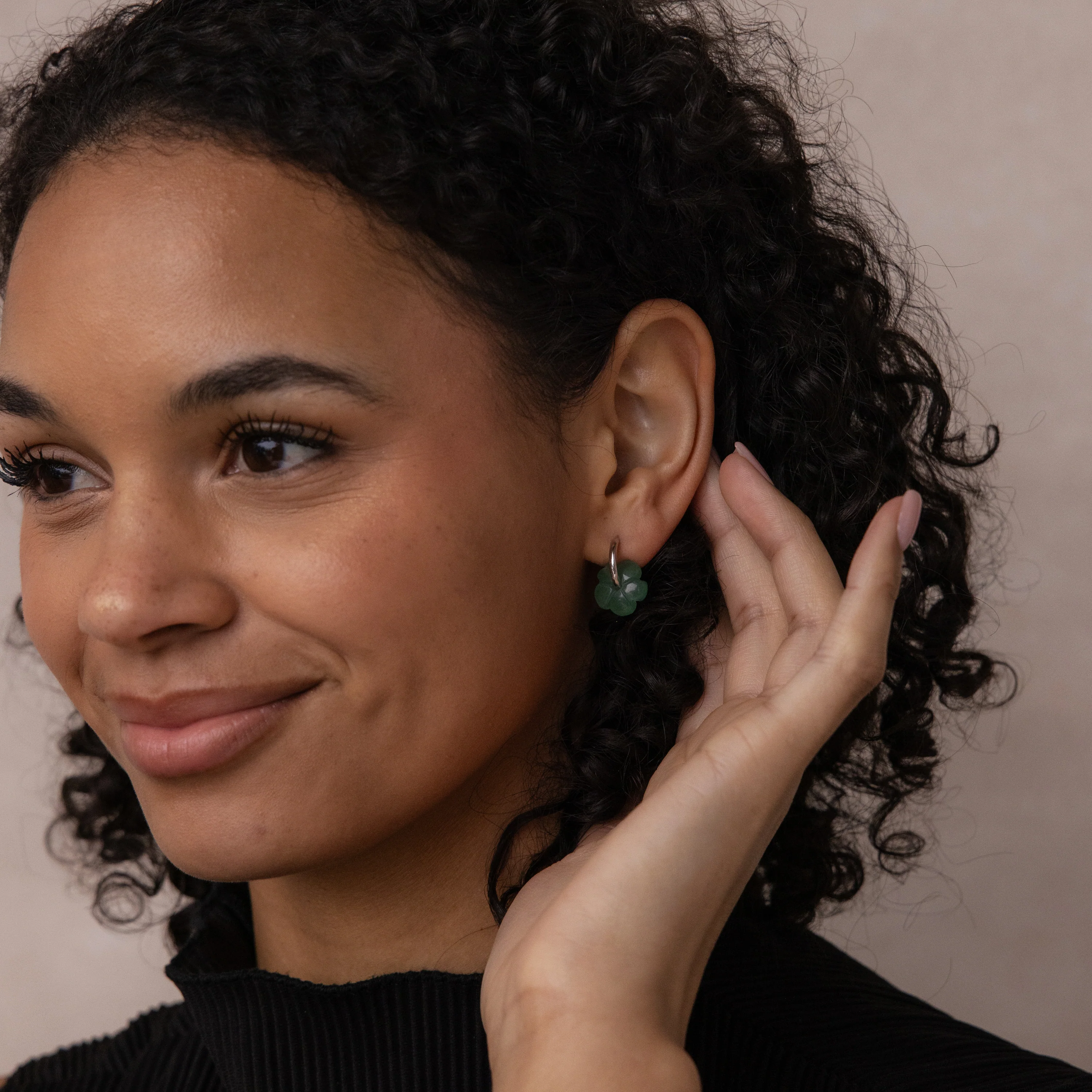 Jade Flower Hoops - Image 6