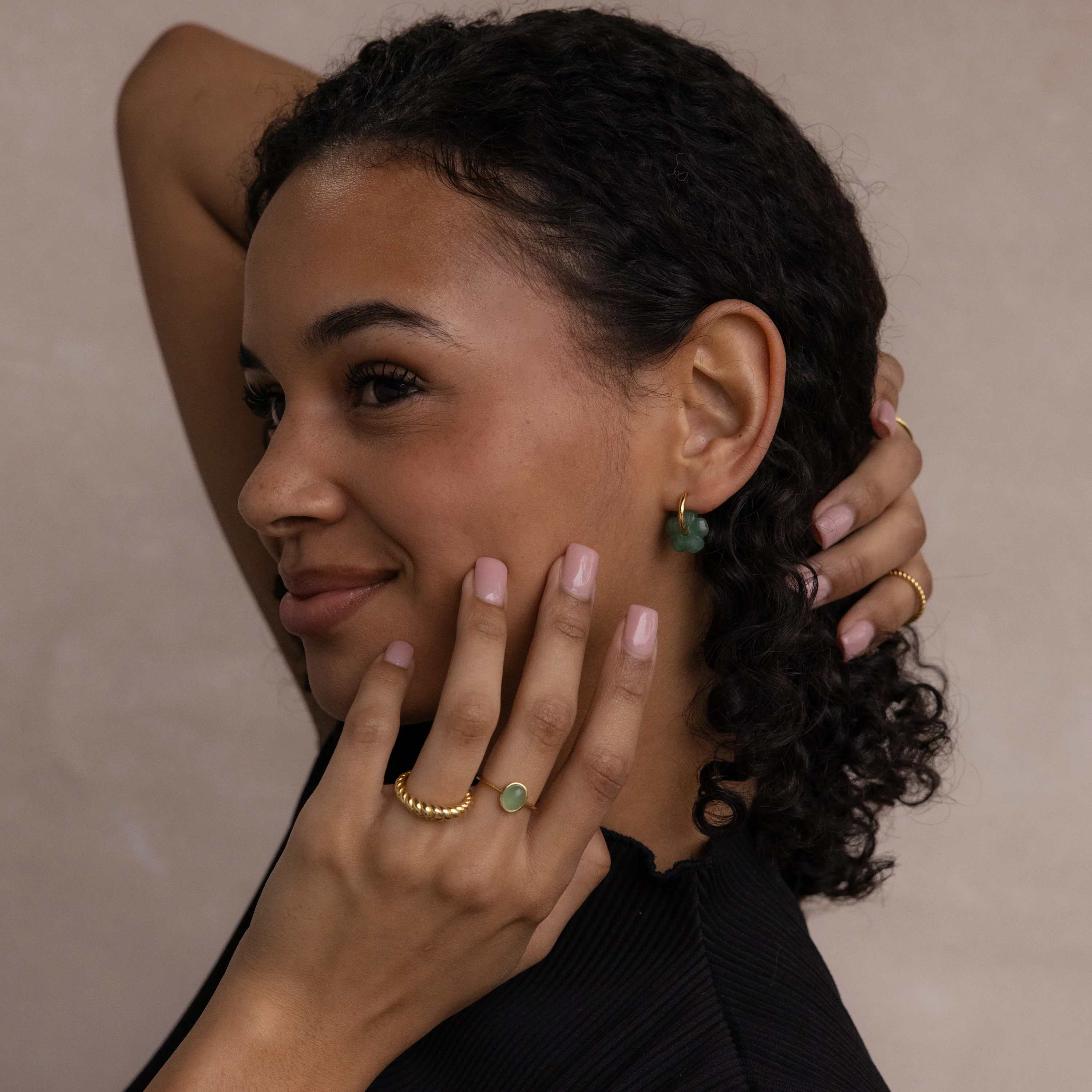 Jade Flower Hoops - Image 8