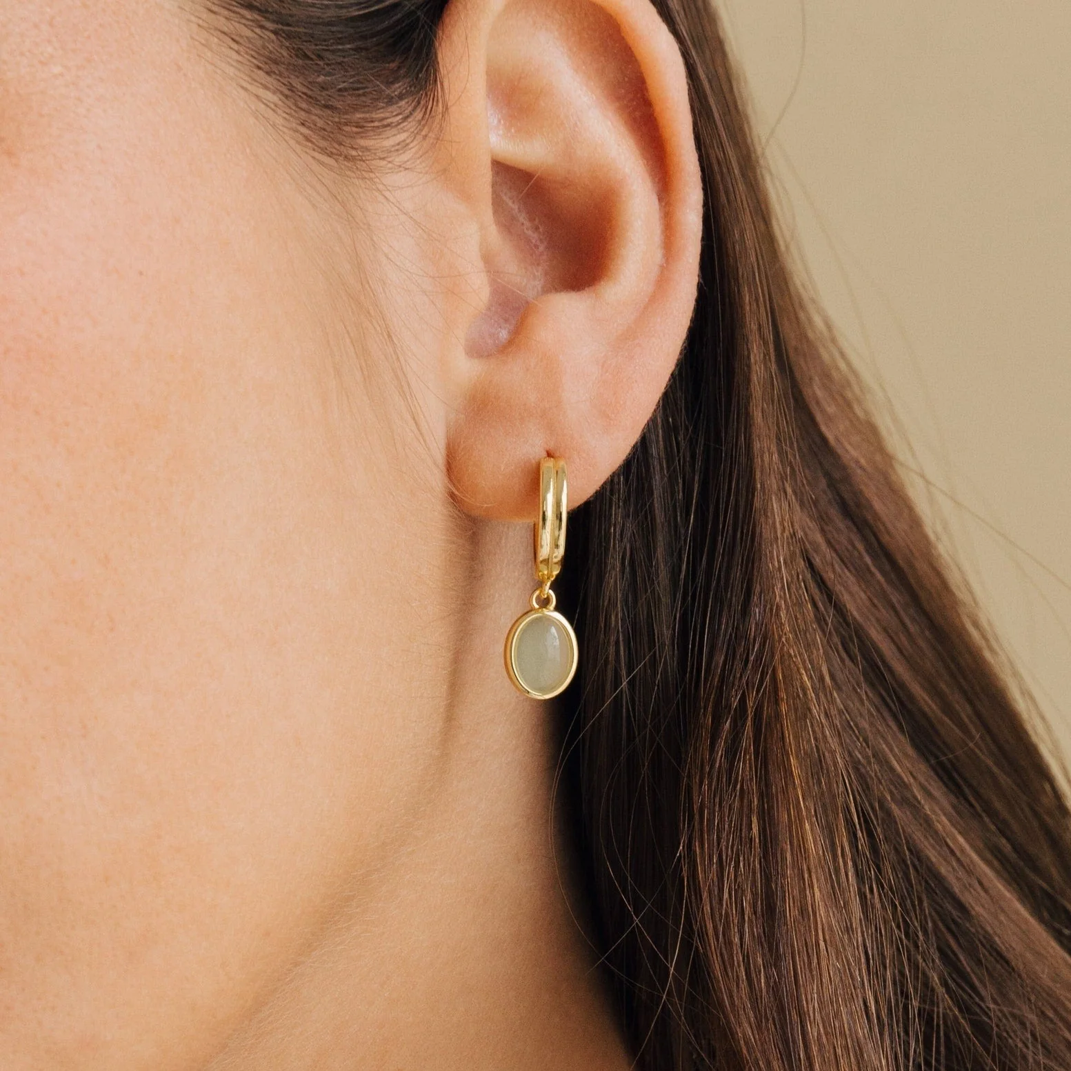 Jade Gemstone Drop Hoops in 18K Gold - Image 2