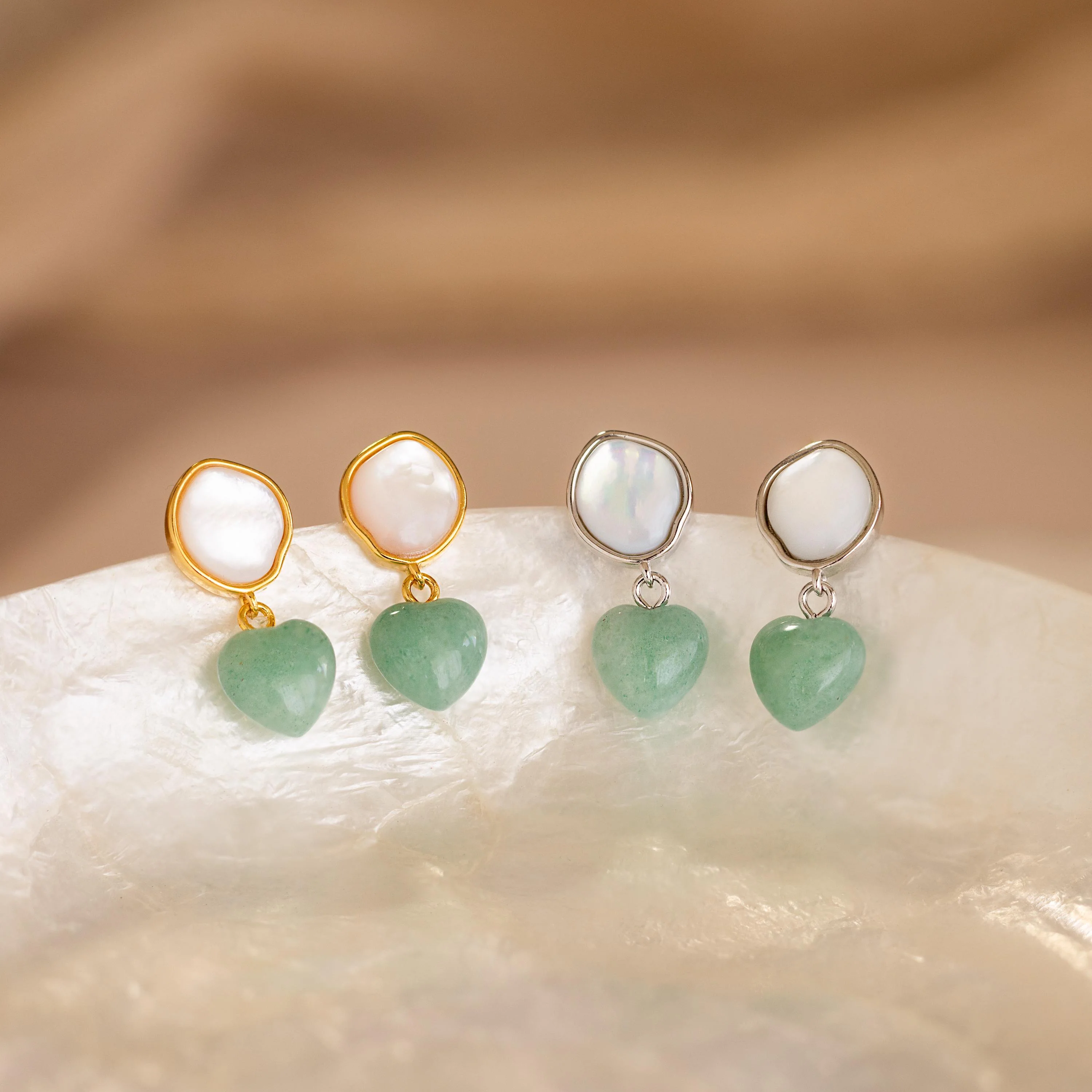Jade Heart Drop Earrings - Image 5