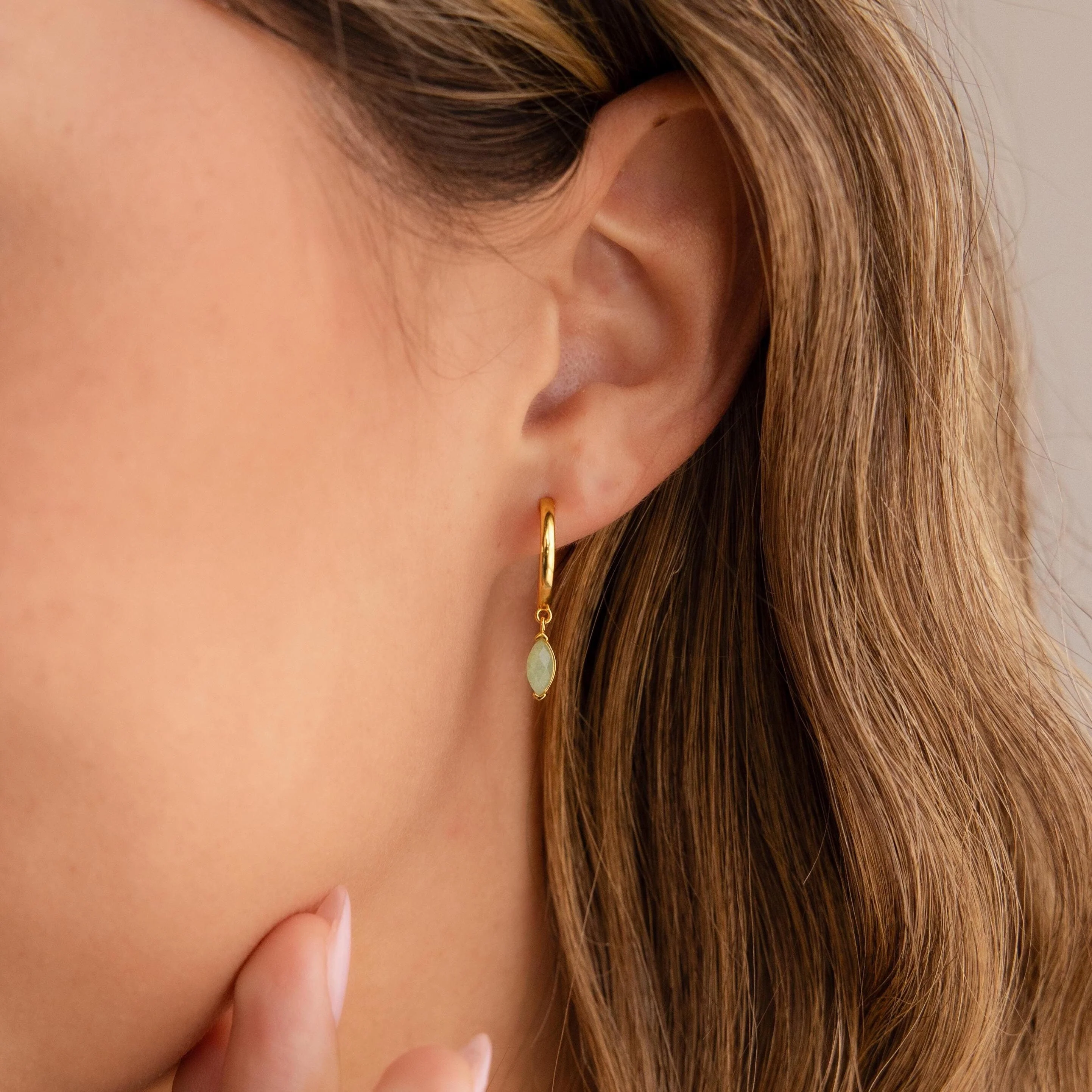 Jade Marquise Huggies in 18K Gold - Image 2