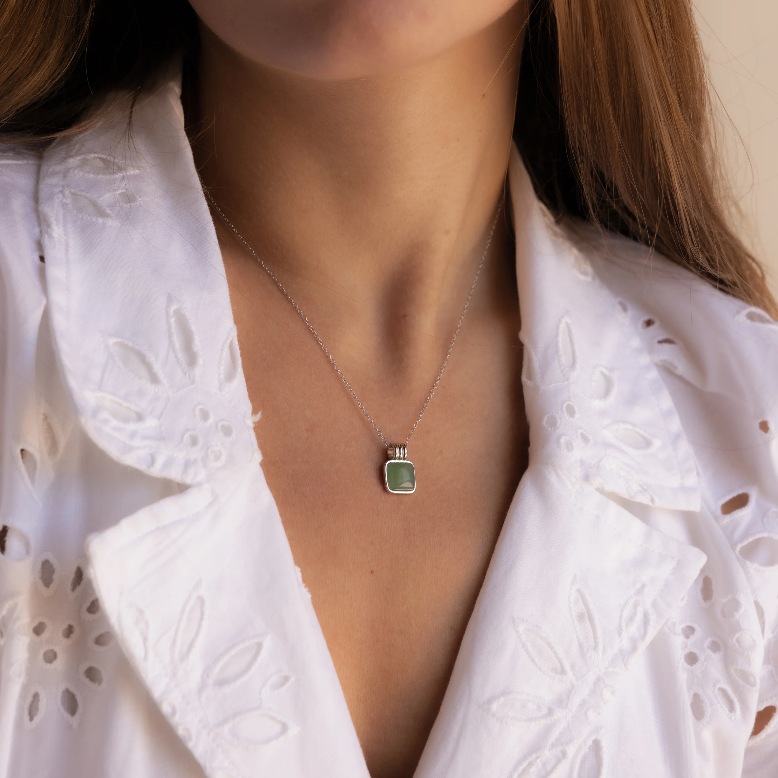 Jade Pendant Necklace in Silver - Image 4