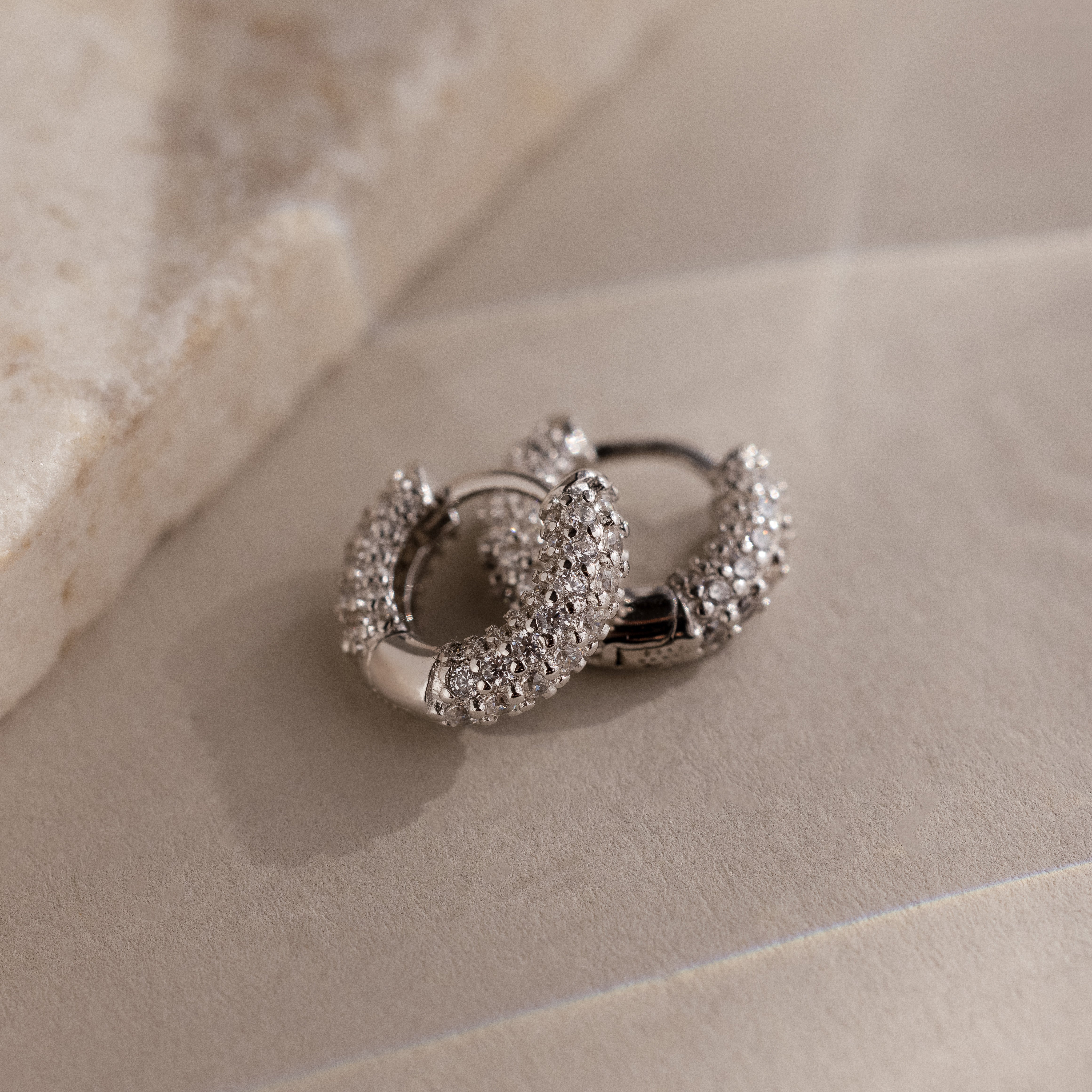 Kira Pave Huggies in Silver - Image 3