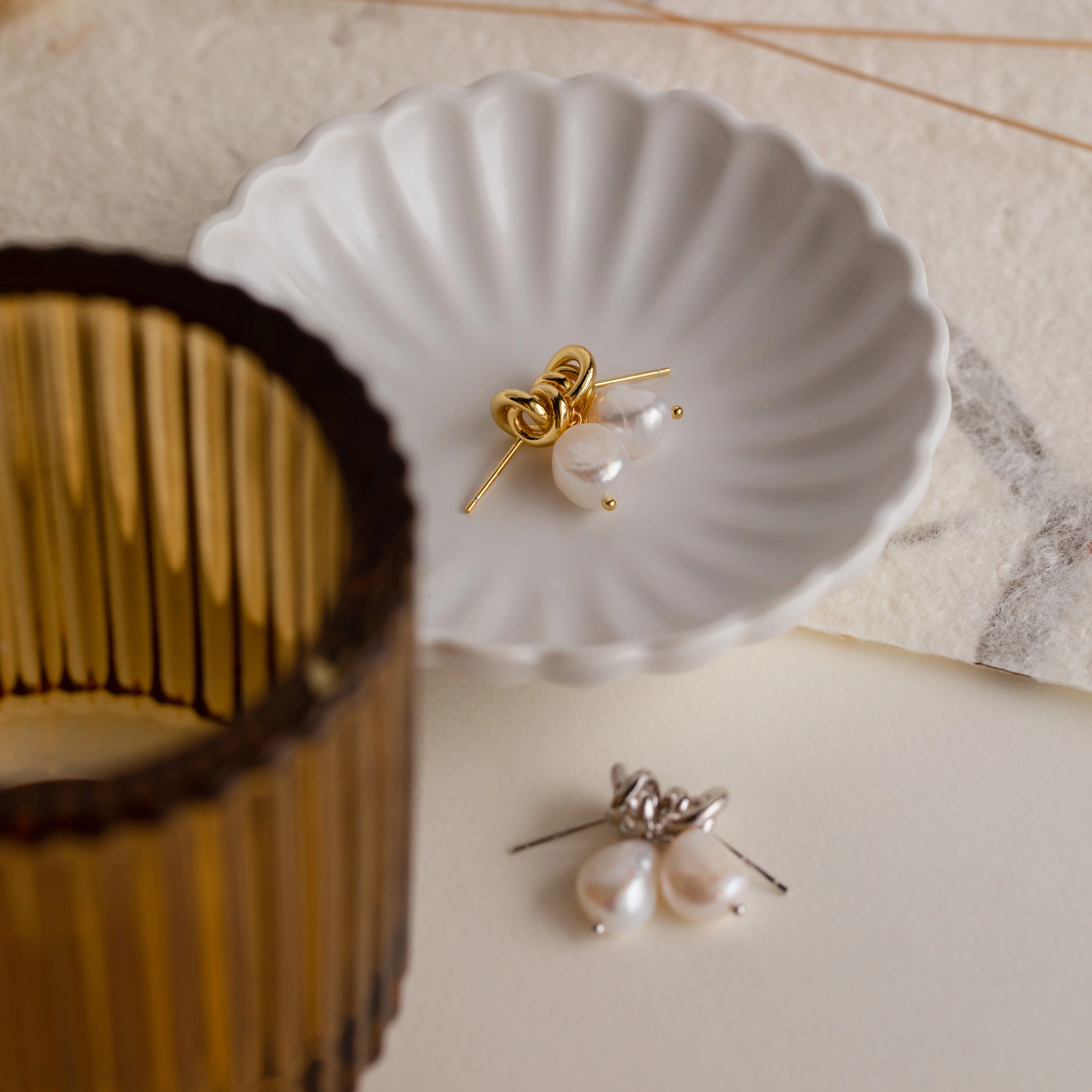 Knot Pearl Drop Earrings - Image 3