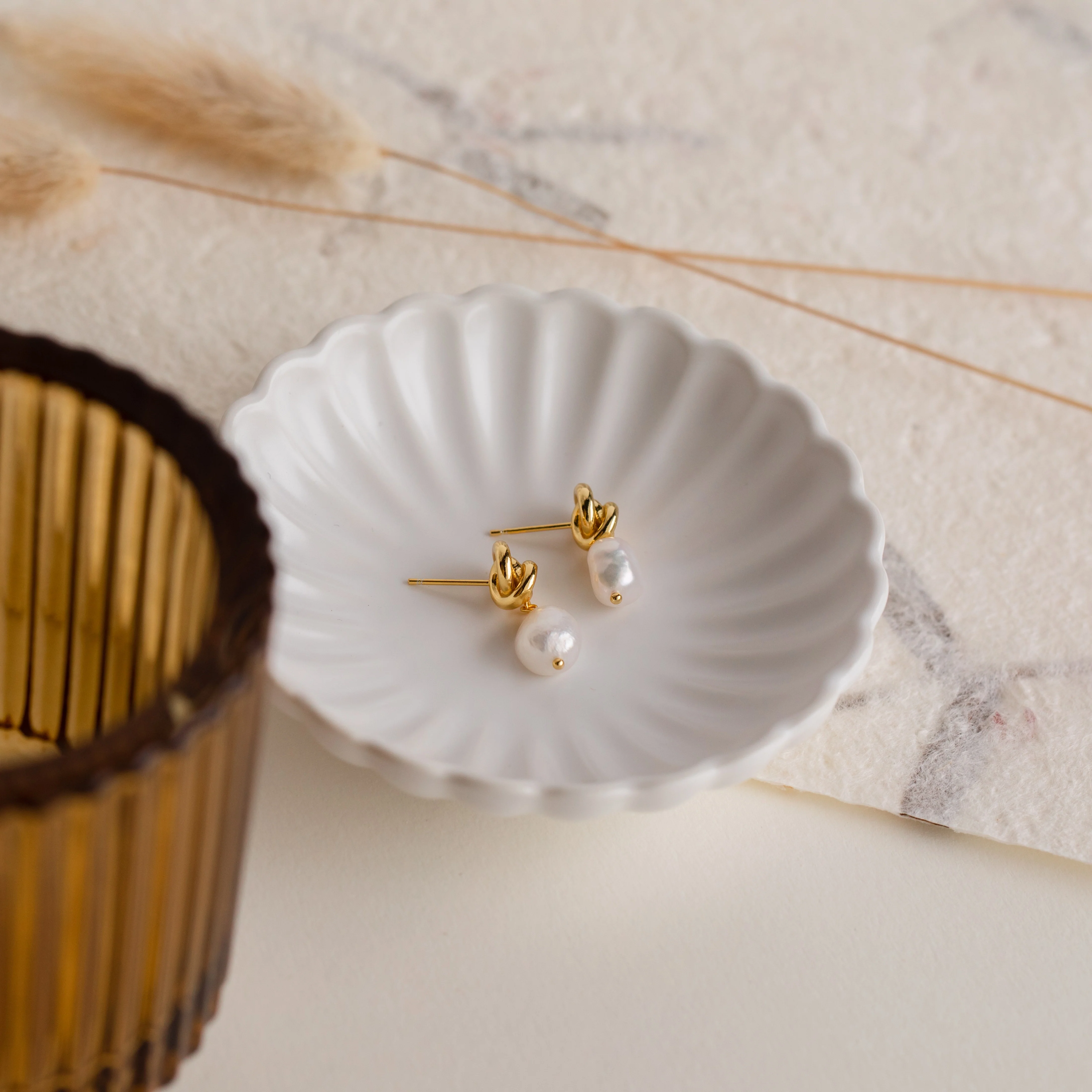 Knot Pearl Drop Earrings - Image 7