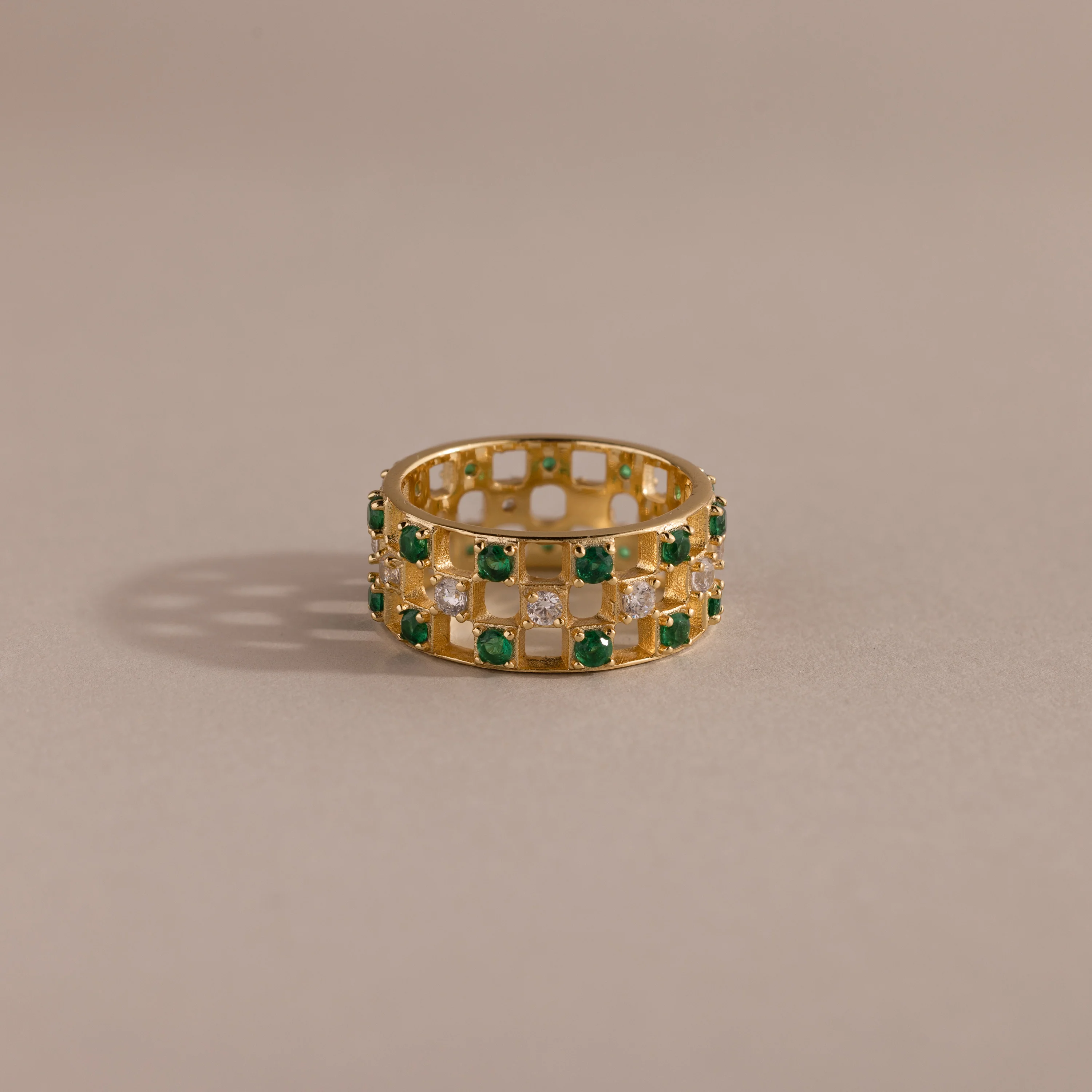 Lace Checkered Emerald Ring