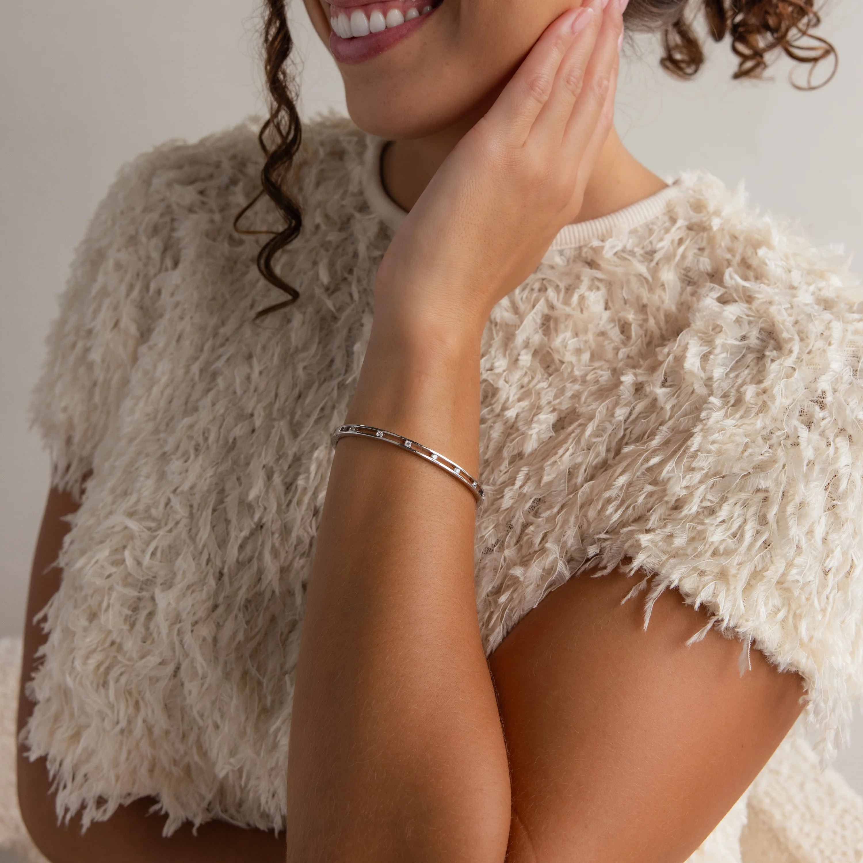 Lace Diamond Bangle in Silver - Image 4