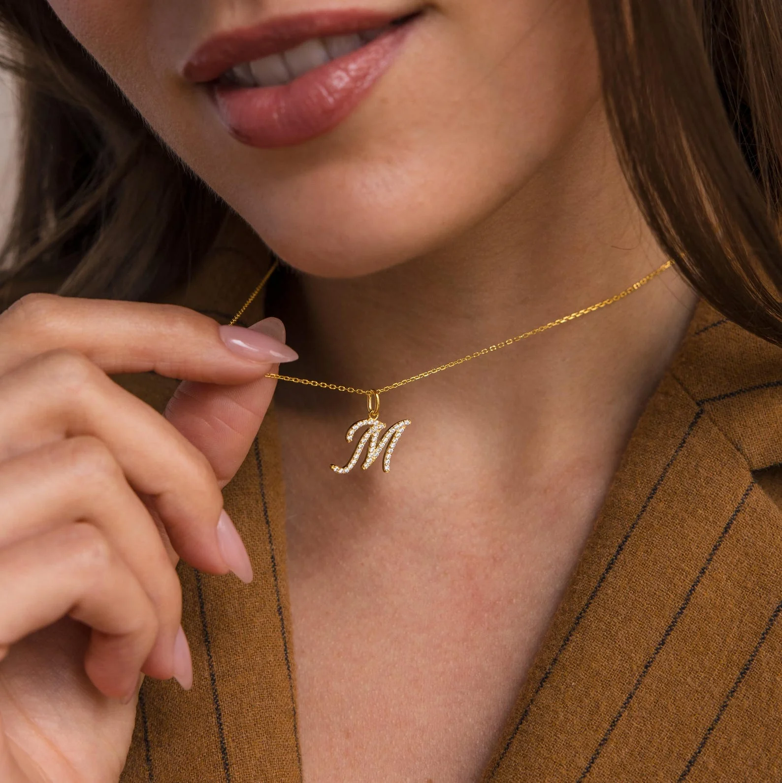 Large Pave Initial Necklace - Image 2