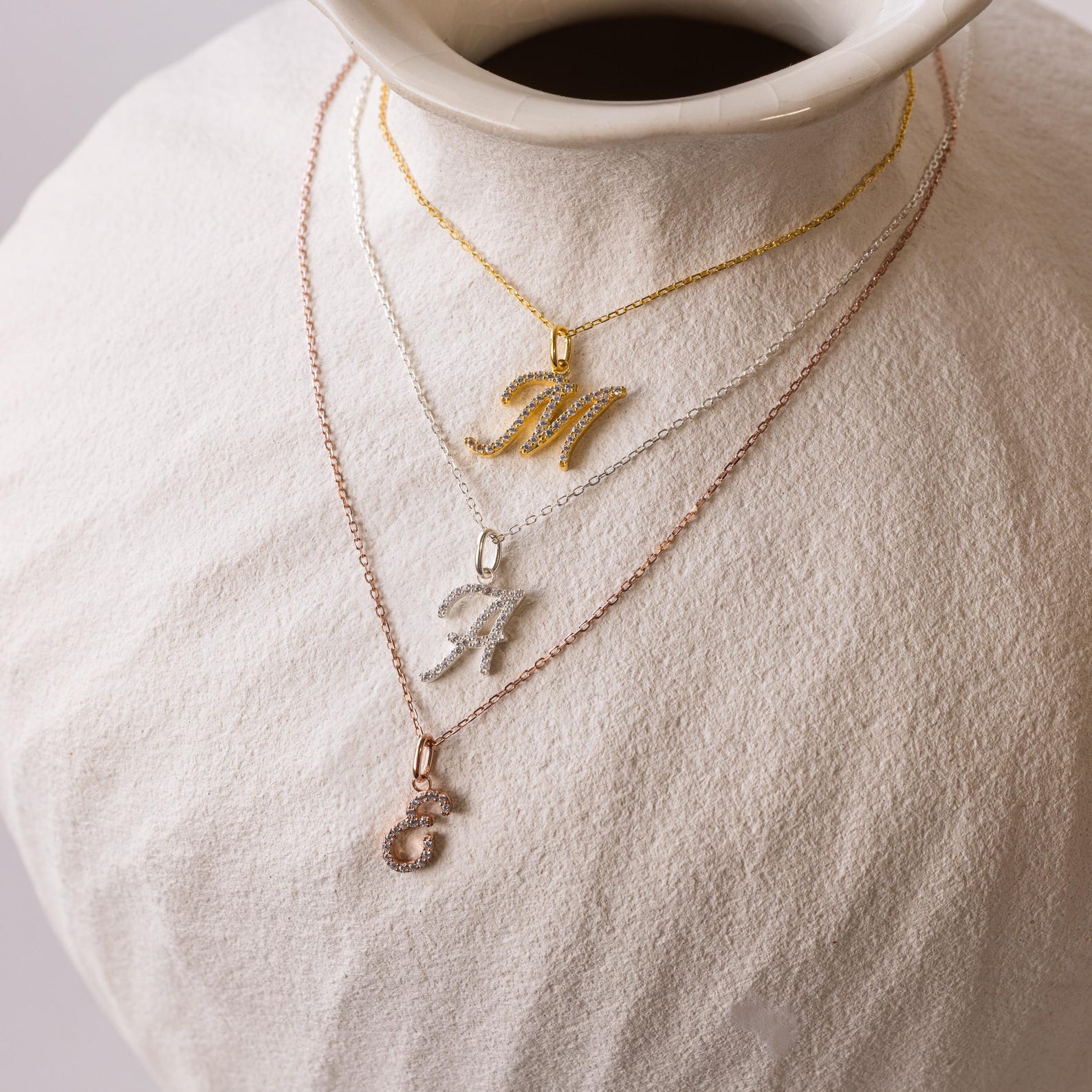 Large Pave Initial Necklace - Image 3