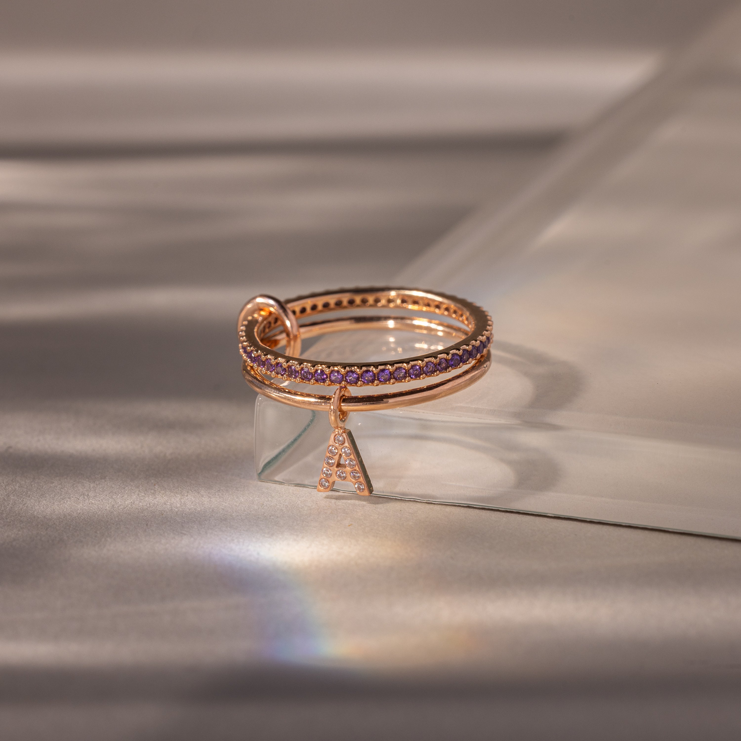 Linked Initial Amethyst Ring Set - Image 5