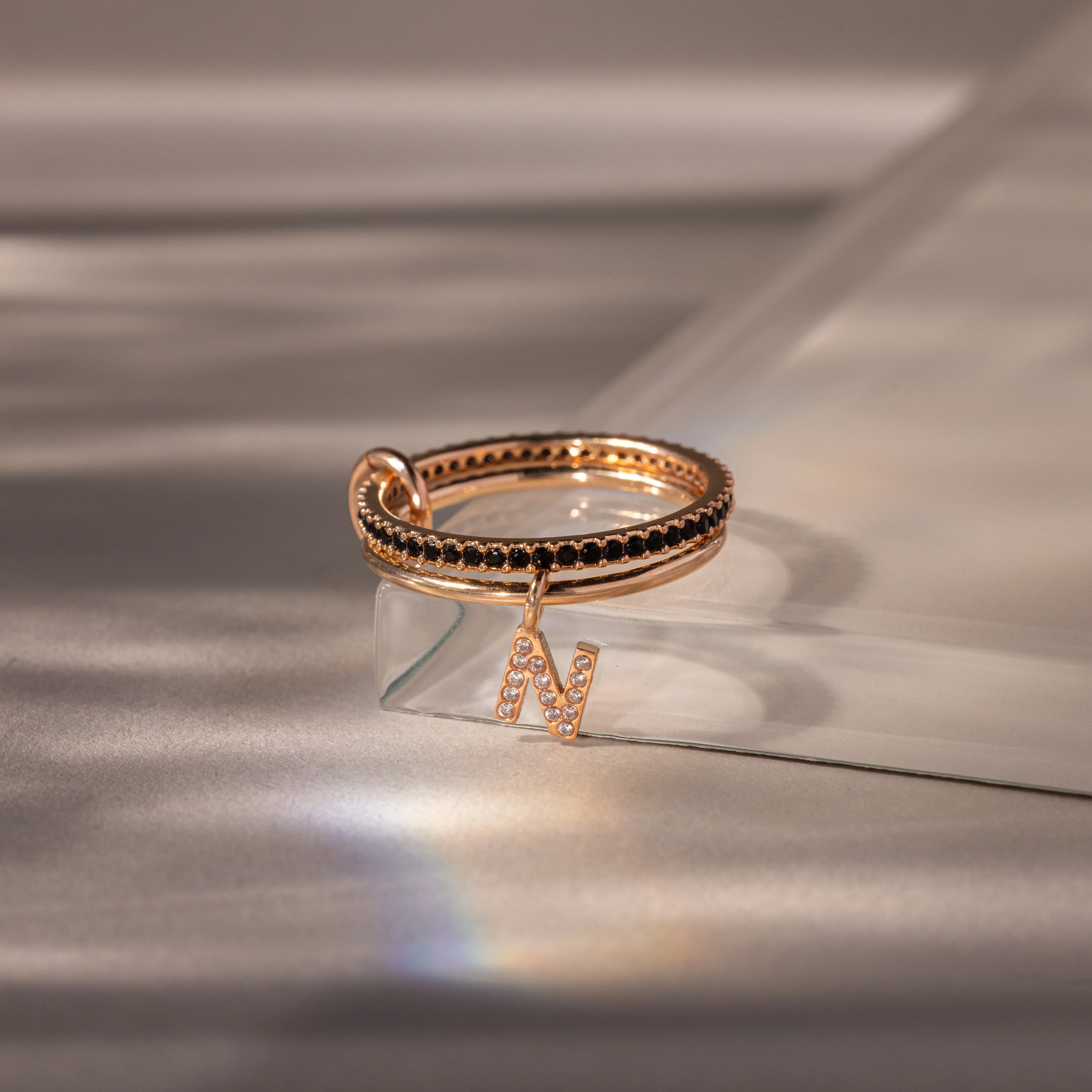 Linked Initial Onyx Ring Set - Image 5