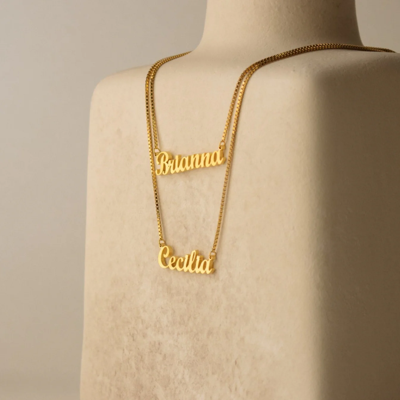 London Double Name Necklace in Box Chain - Image 2