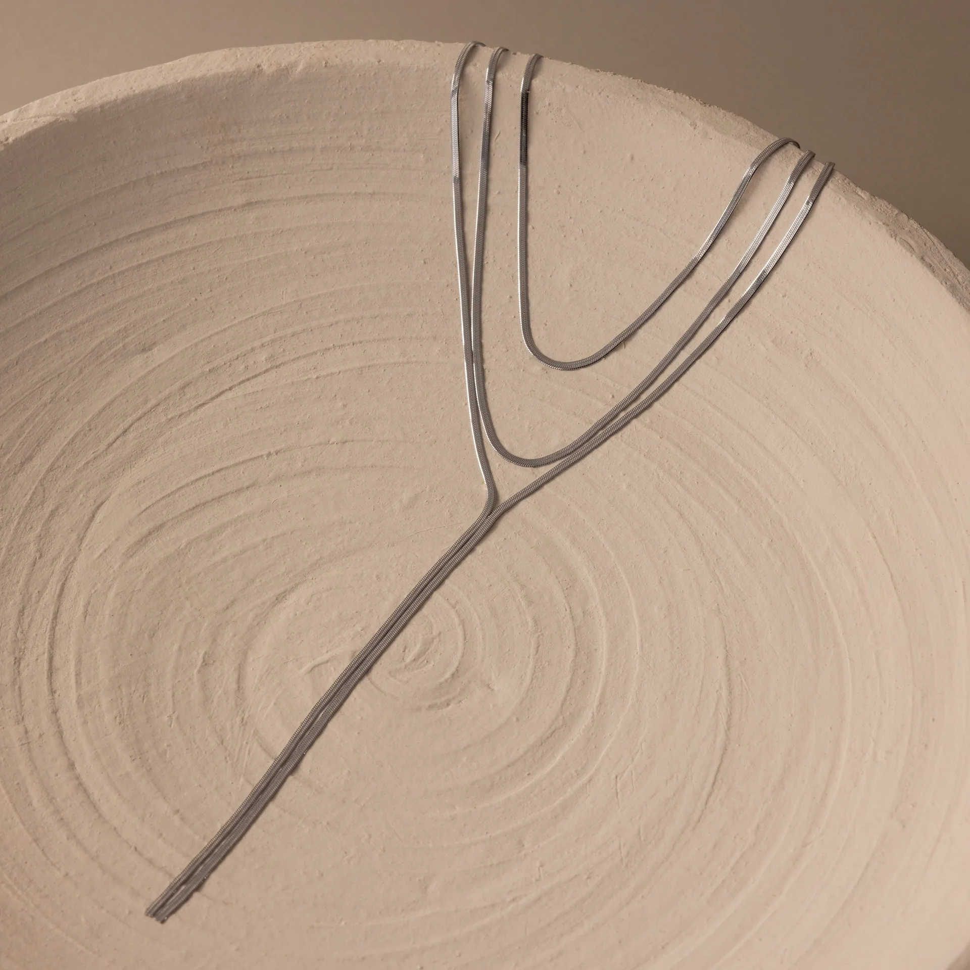 Long Y Herringbone Chain Necklace in Silver - Image 2