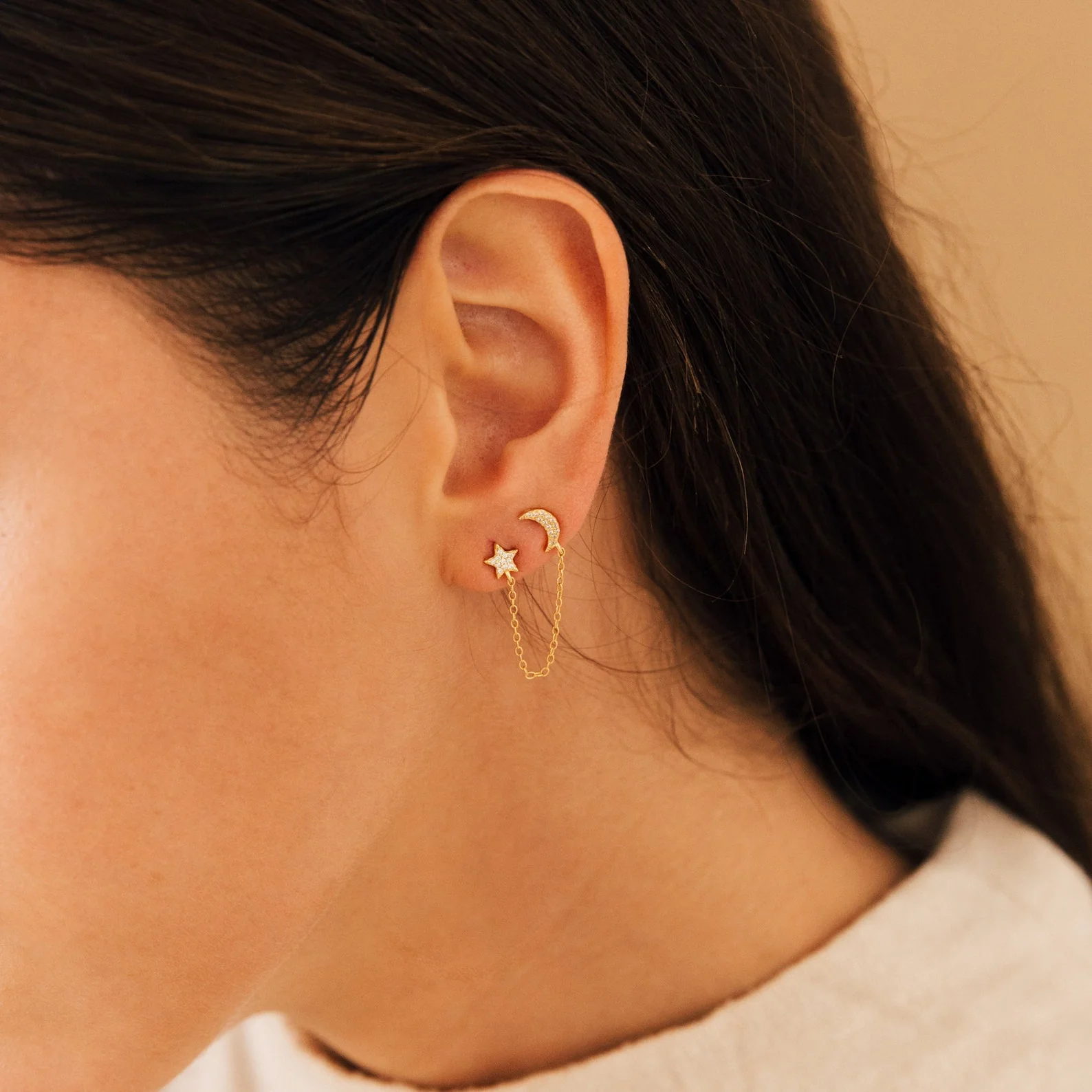 Luna Moon & Star Chain Earrings - Image 3