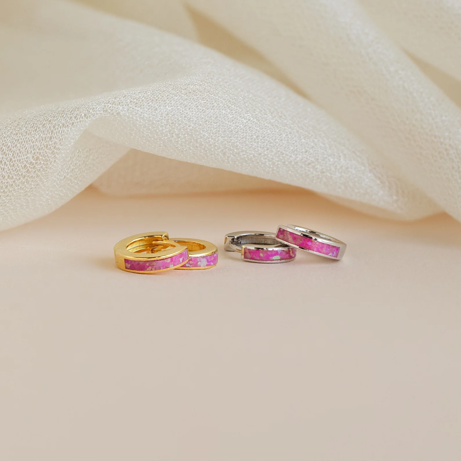 Magenta Opal Inlay Huggies - Image 3