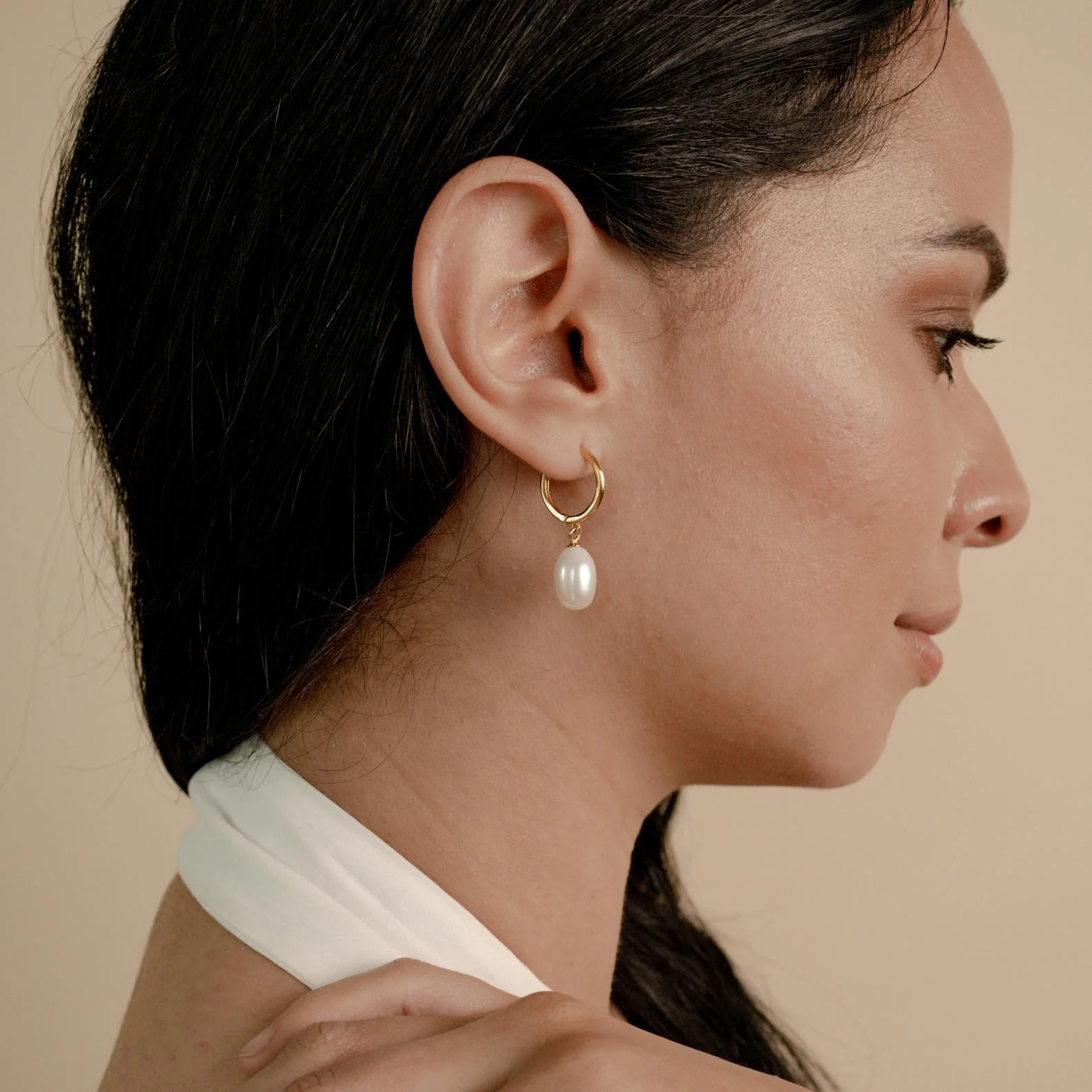 Maggie Pearl Drop Hoops - Image 4