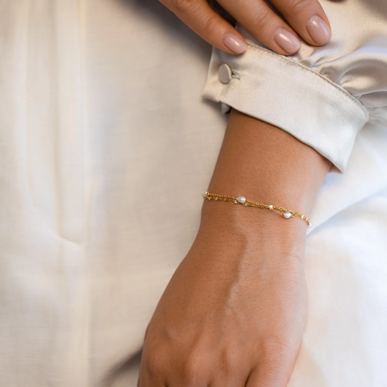 Magnolia Pearl Wrap Bracelet in 18K Gold - Image 7