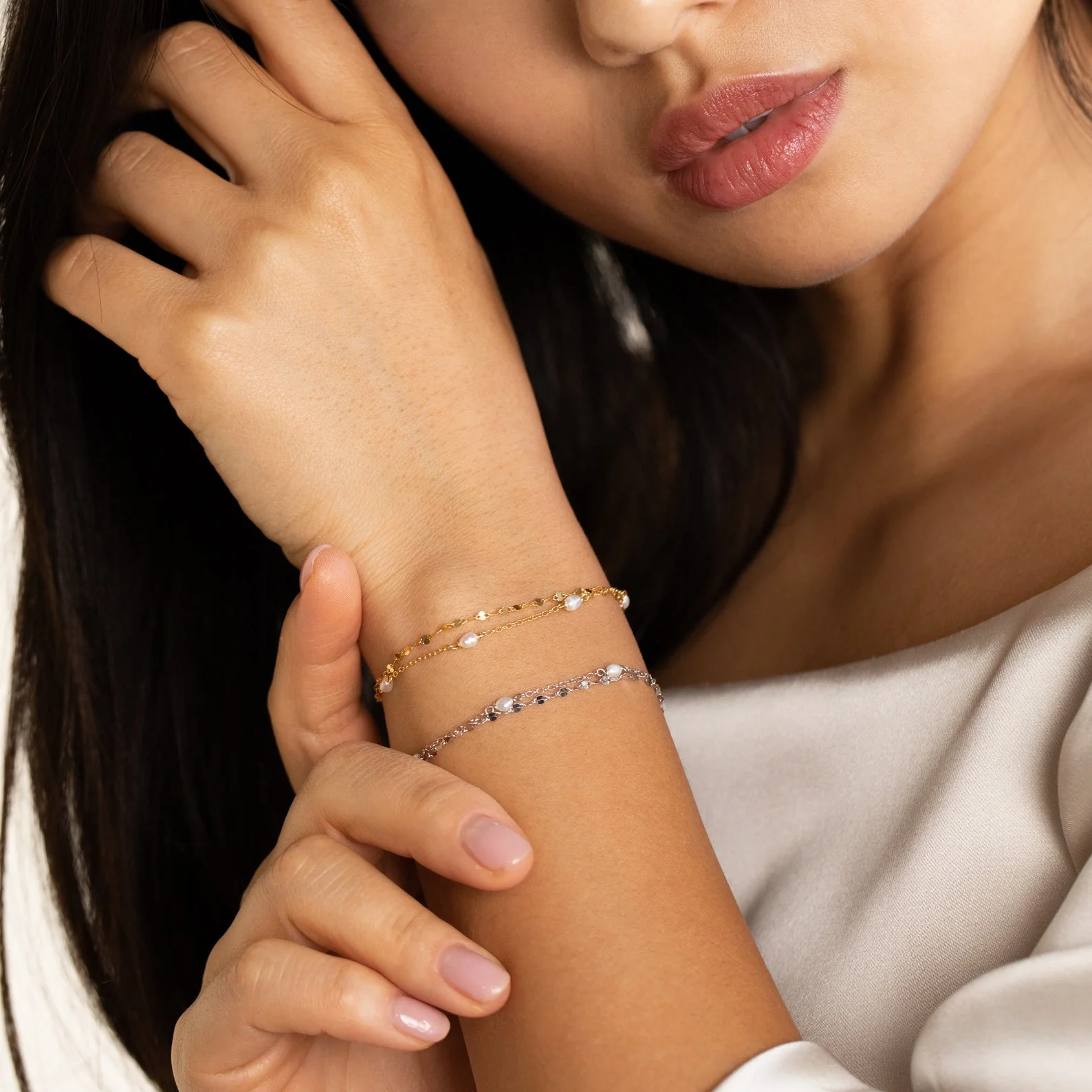 Magnolia Pearl Wrap Bracelet in 18K Gold - Image 6