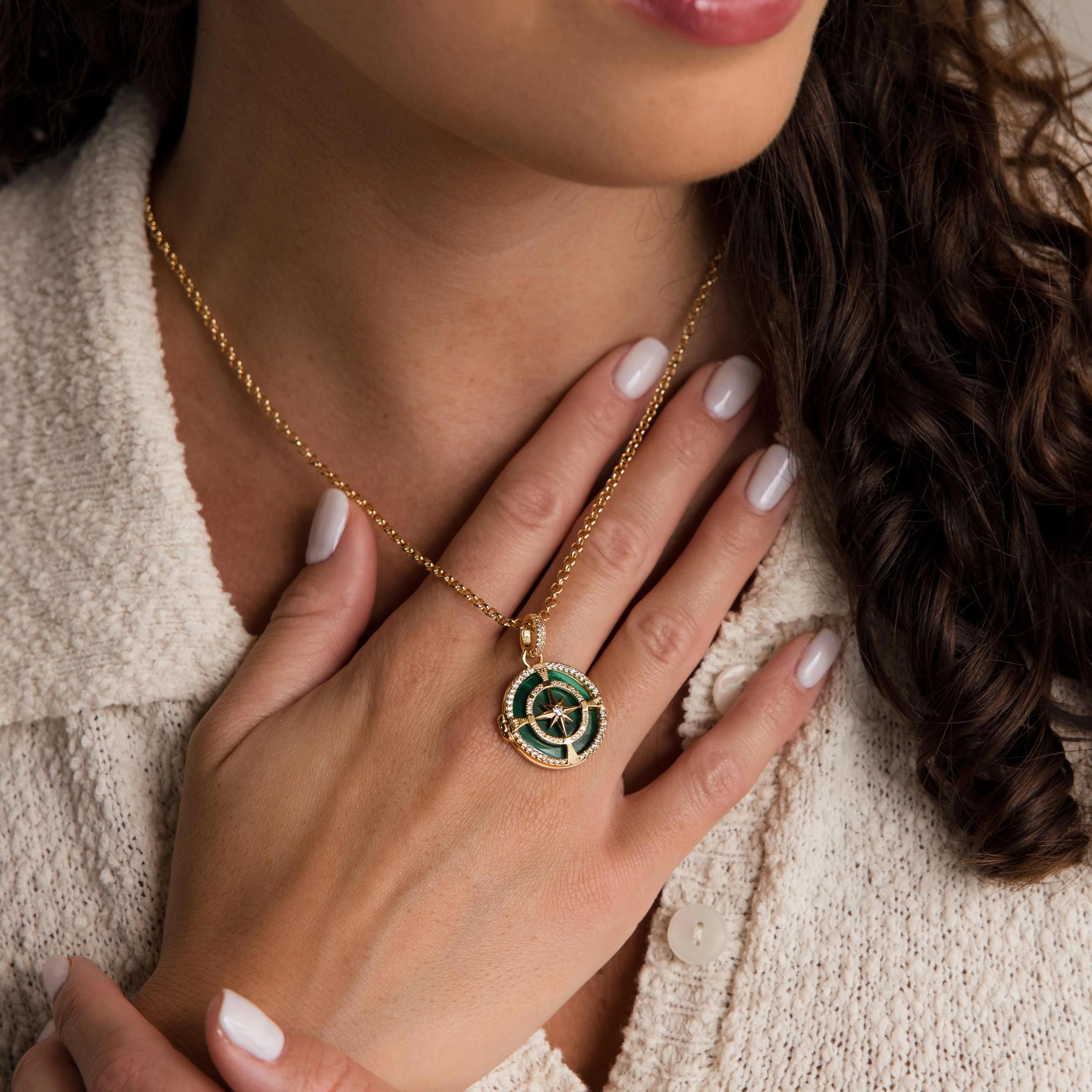 Malachite Compass Locket Necklace - Image 2