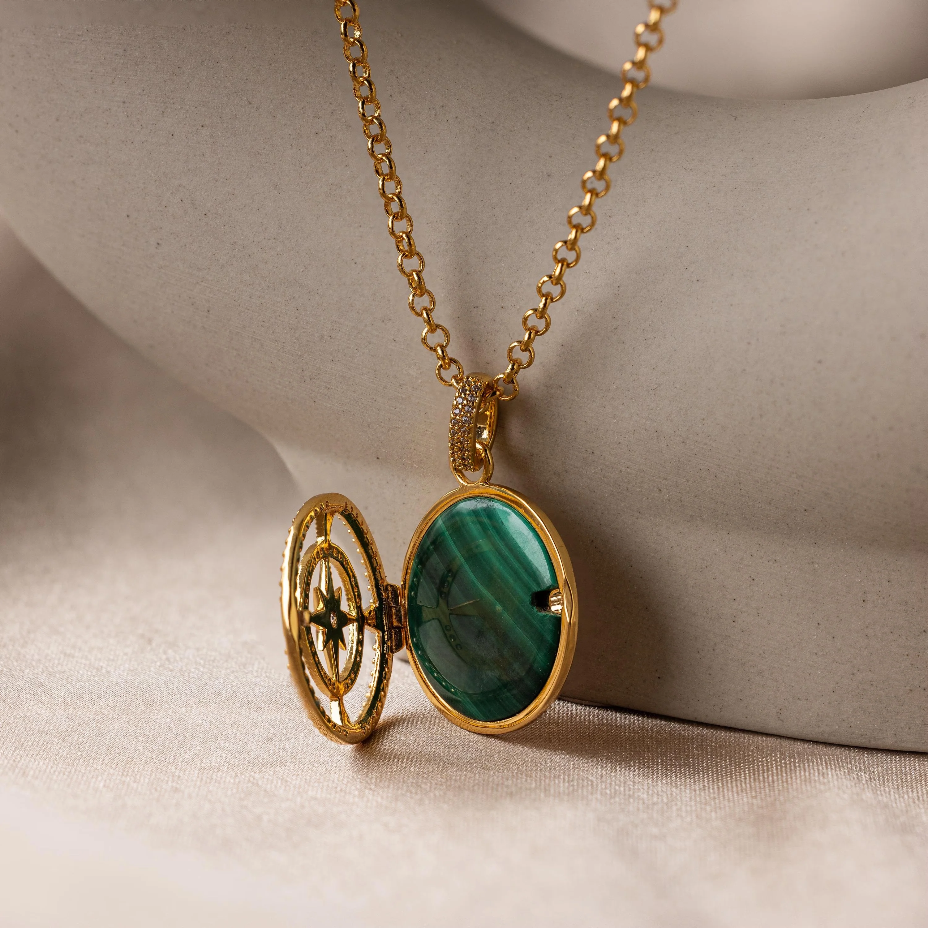 Malachite Compass Locket Necklace - Image 3