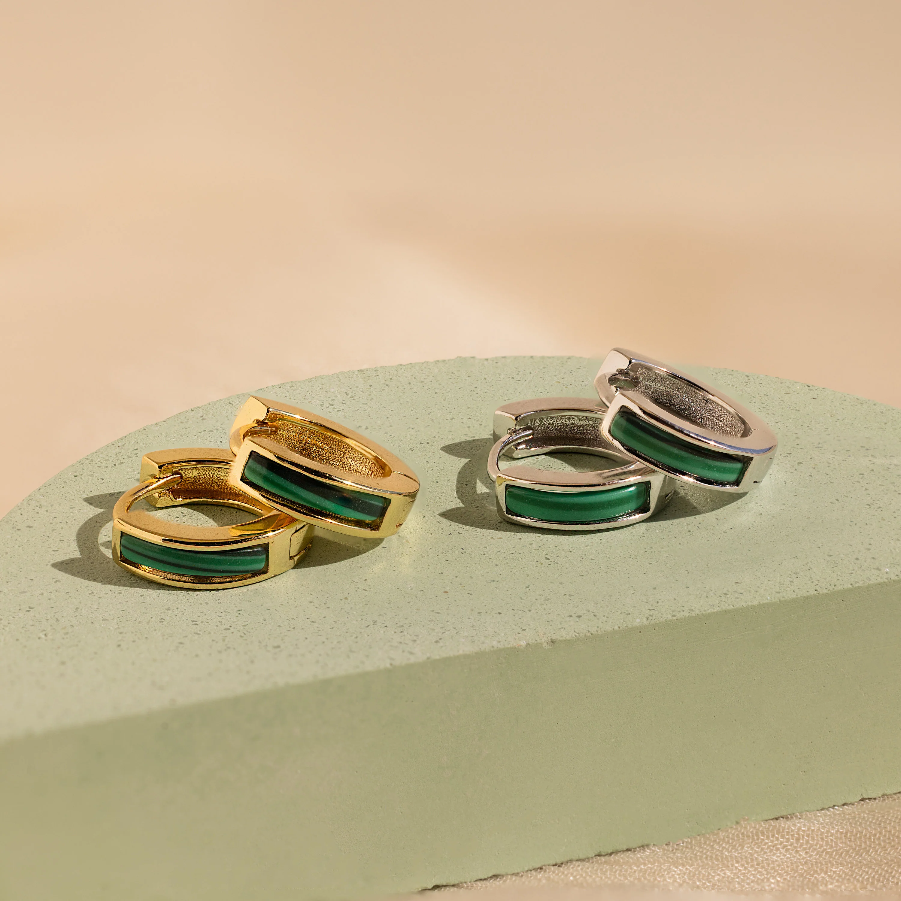 Malachite Inlay Huggies - Image 7