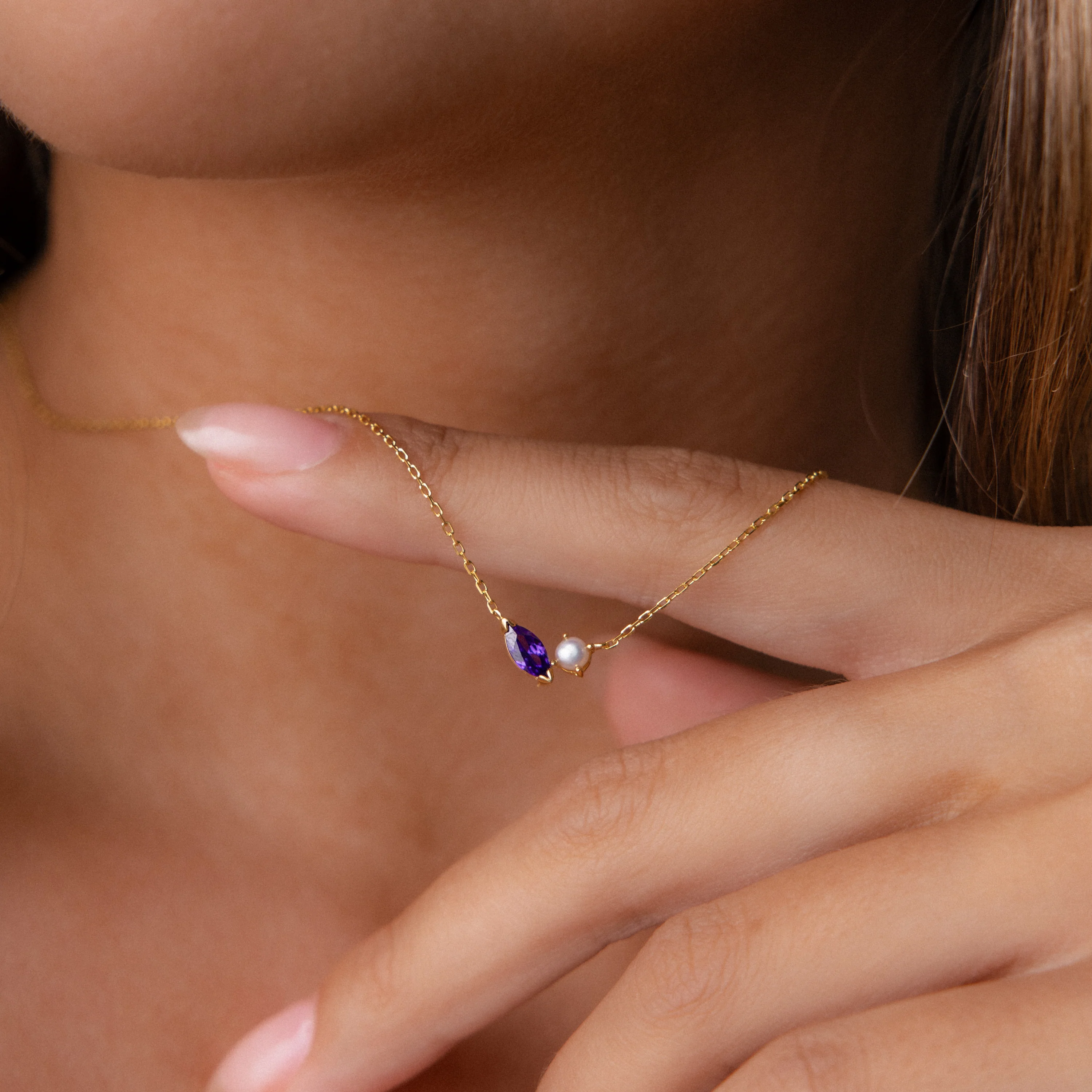 Marquise Amethyst & Pearl Necklace - Image 2