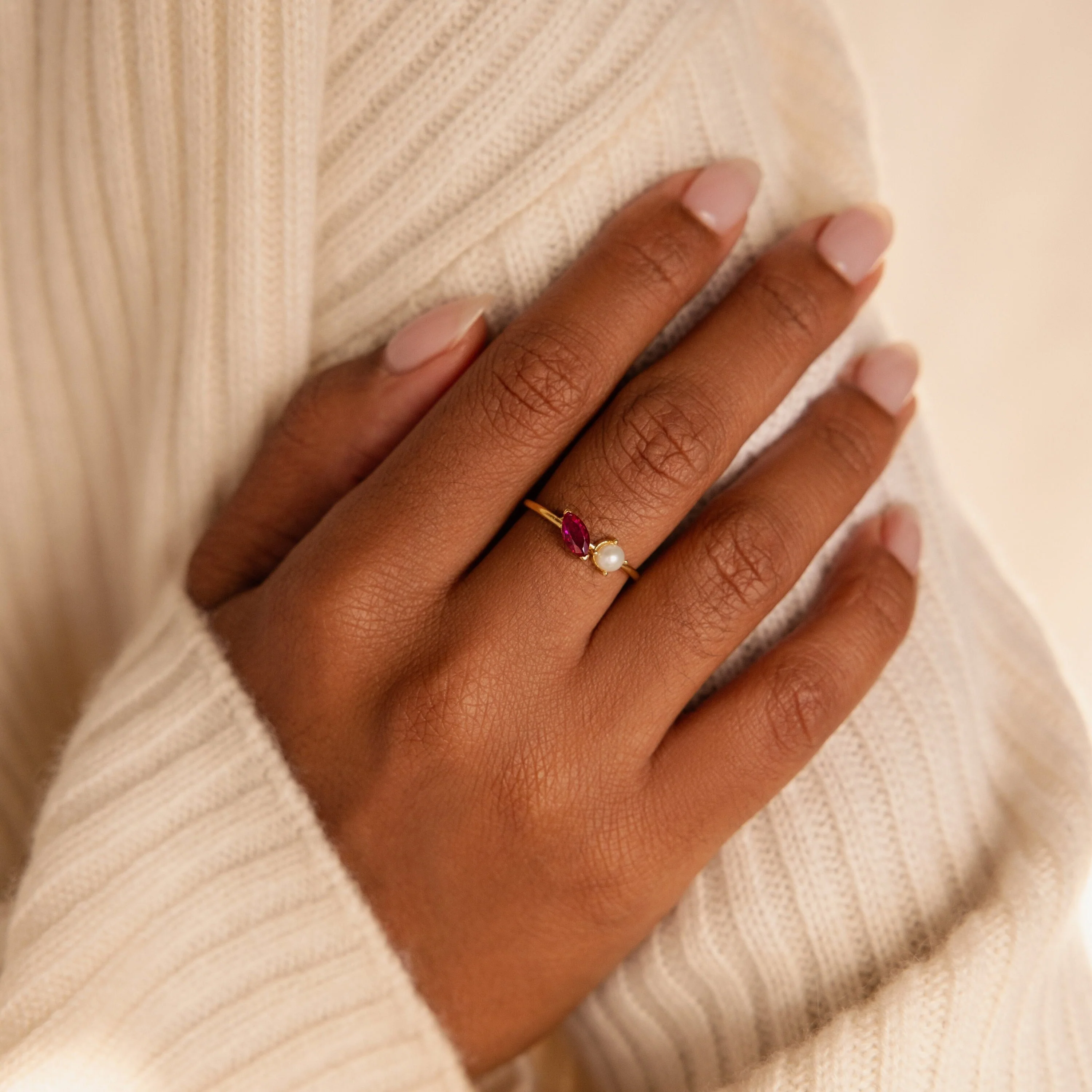 Marquise Birthstone & Pearl Ring - Image 2