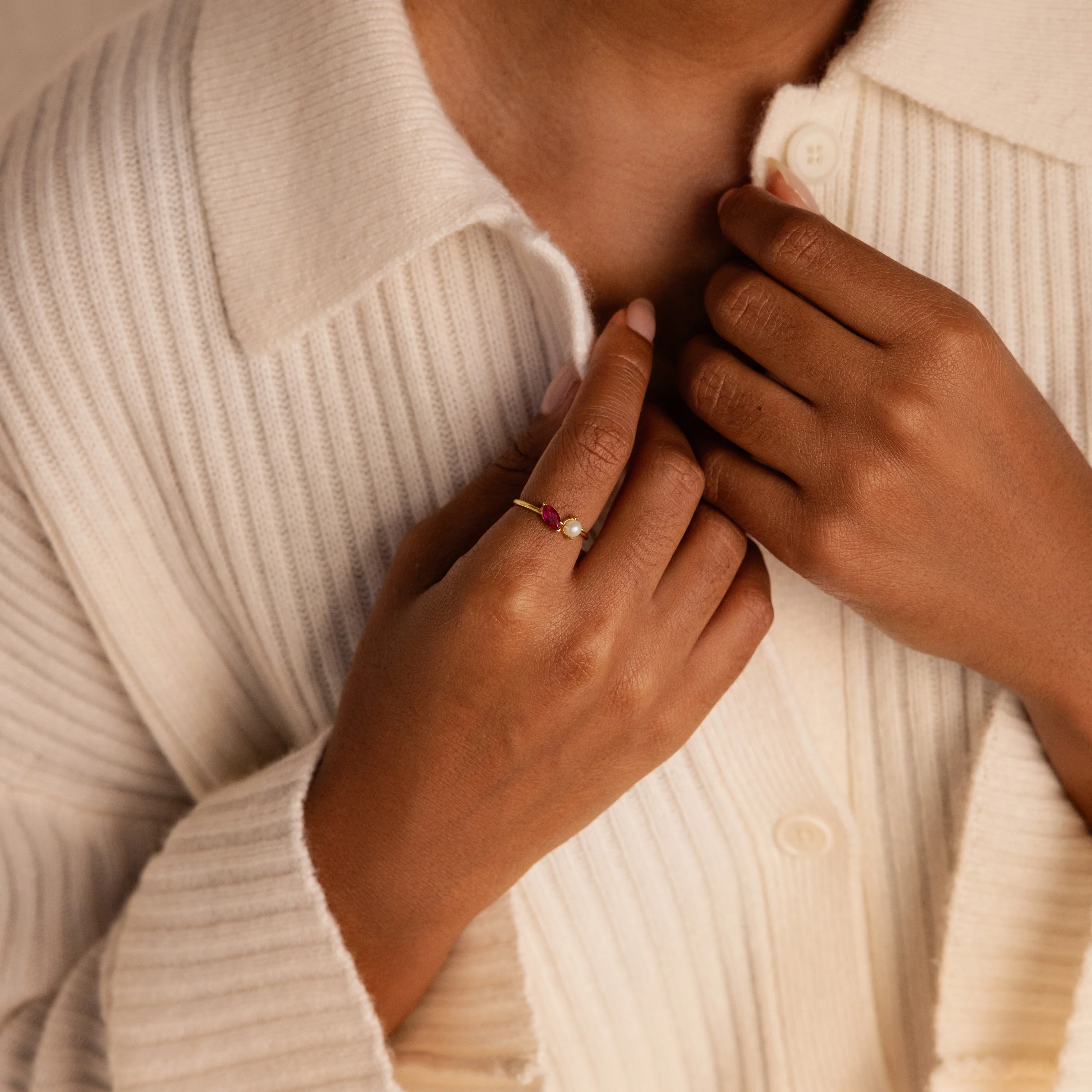 Marquise Birthstone & Pearl Ring - Image 4