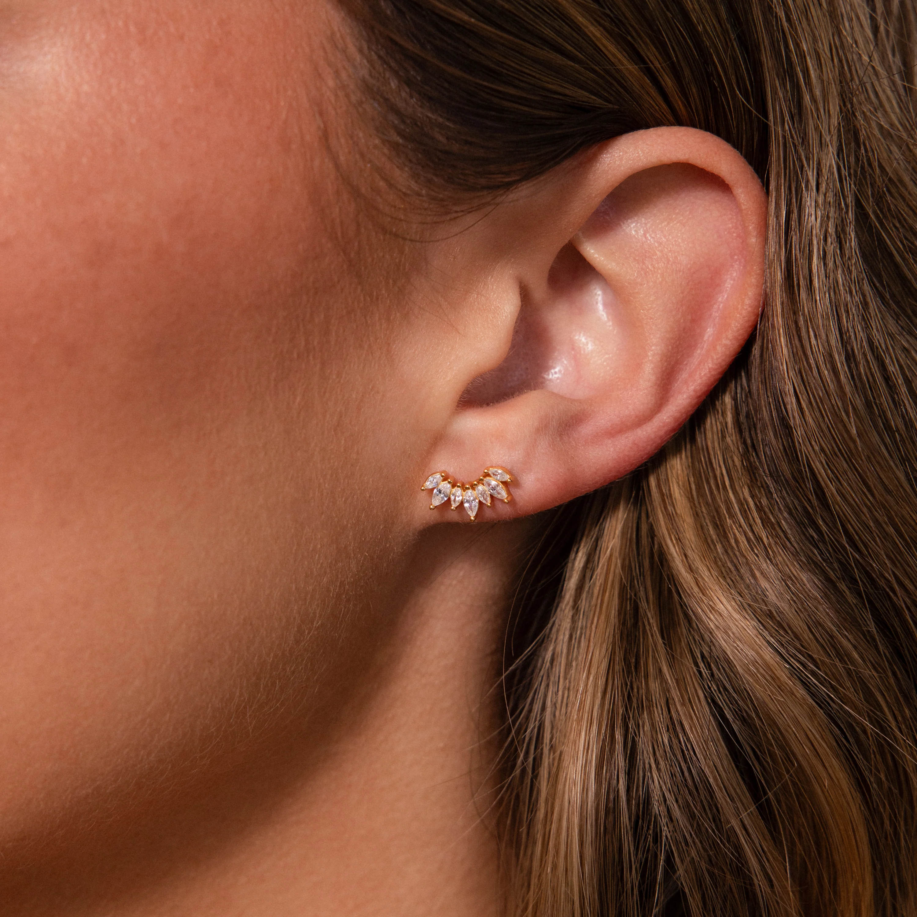 Marquise Diamond Flatback Climbers in 18K Gold - Image 2