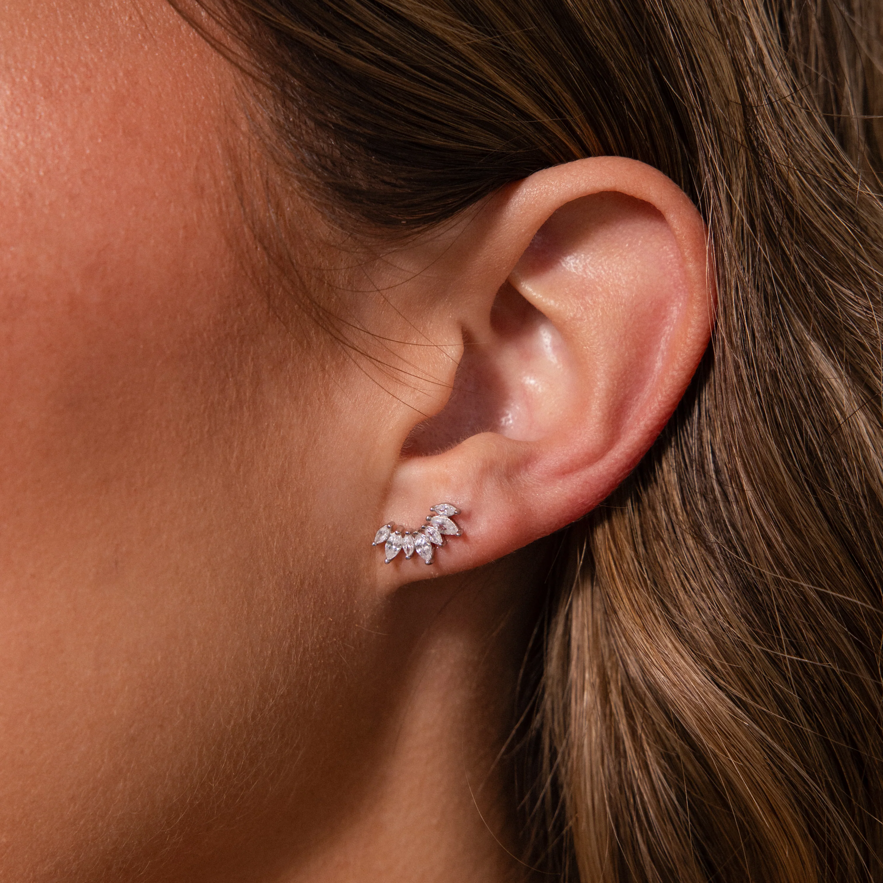 Marquise Diamond Flatback Climbers in Silver - Image 2