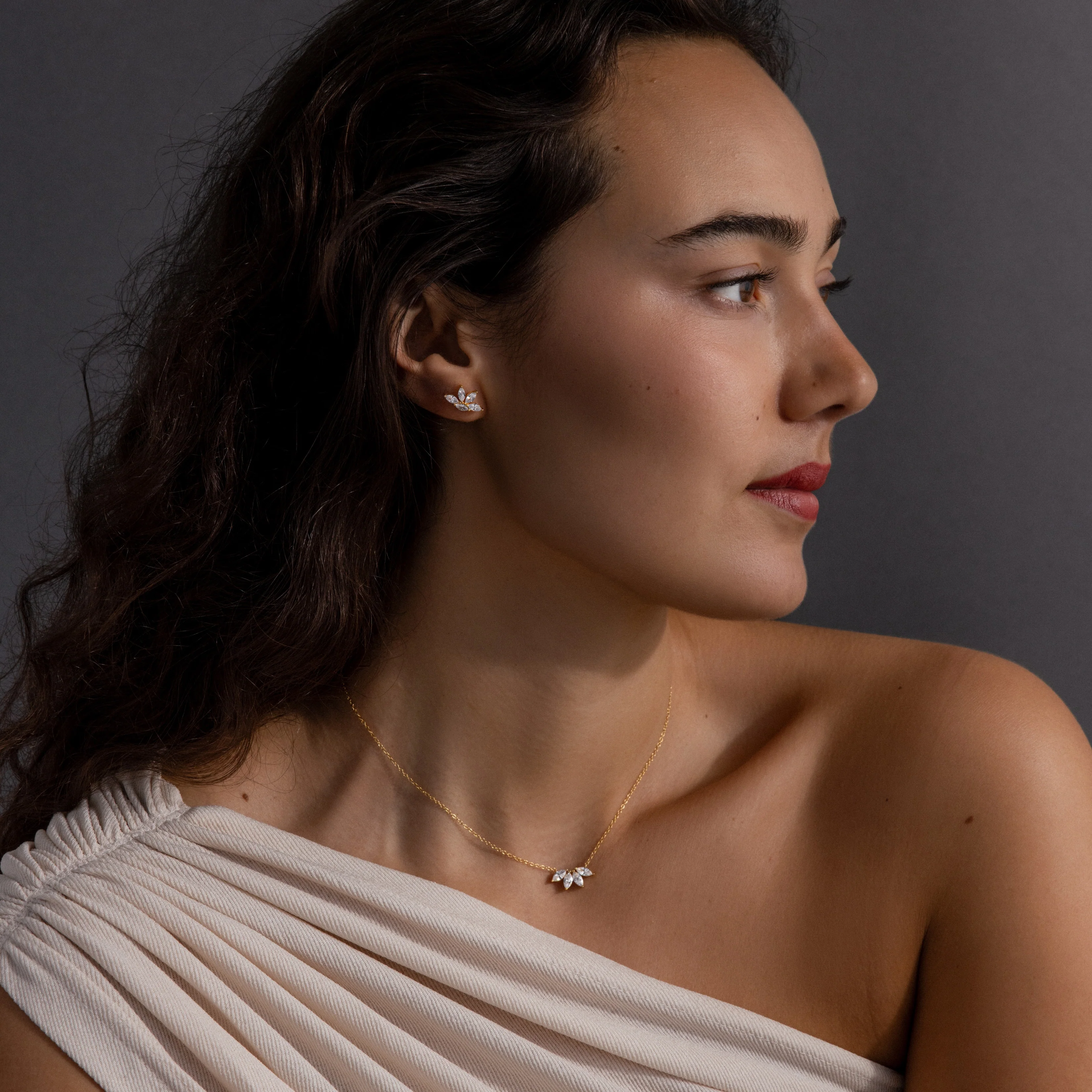 Marquise Diamond Necklace & Earrings Set in 18K Gold - Image 5