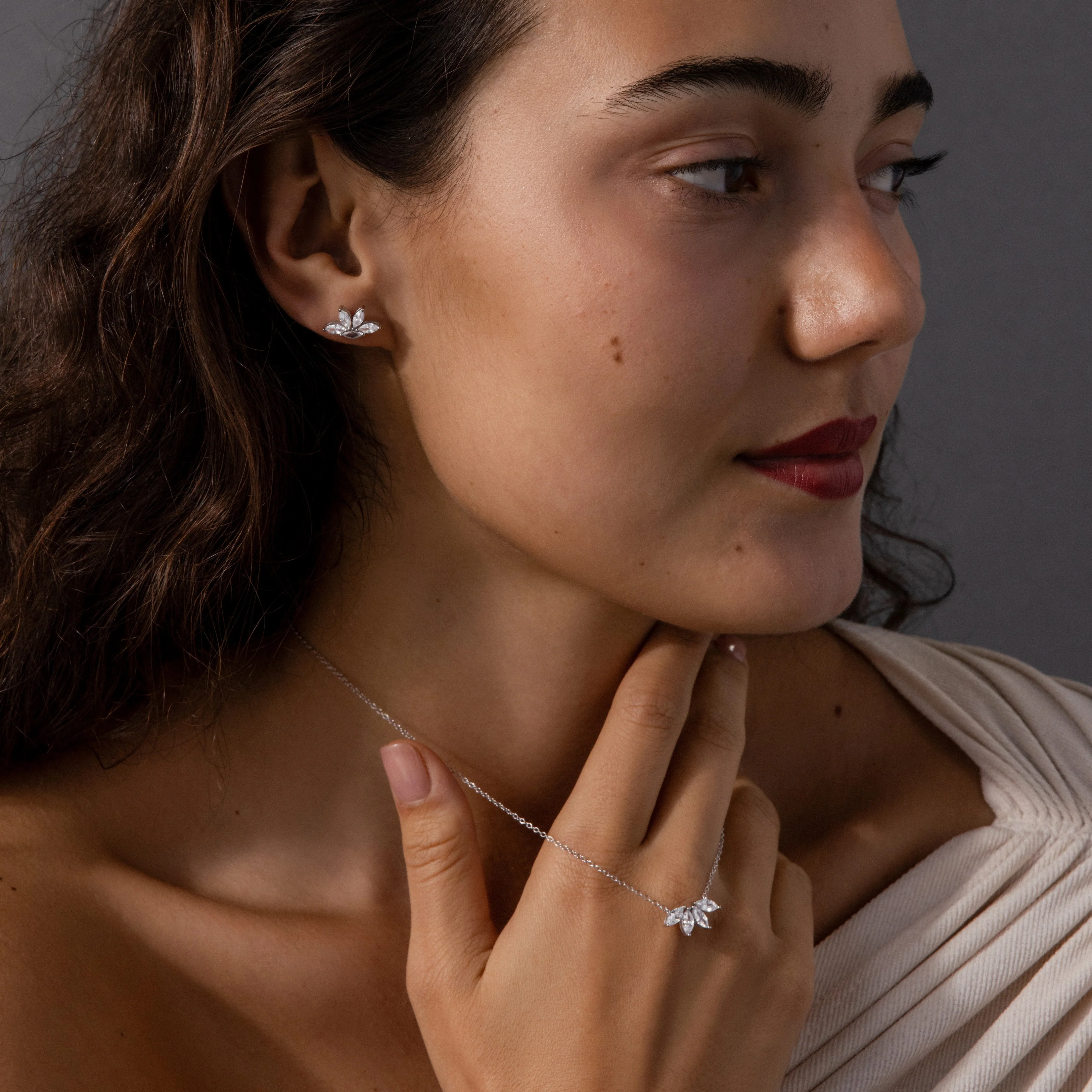 Marquise Diamond Necklace & Earrings Set in Silver - Image 2